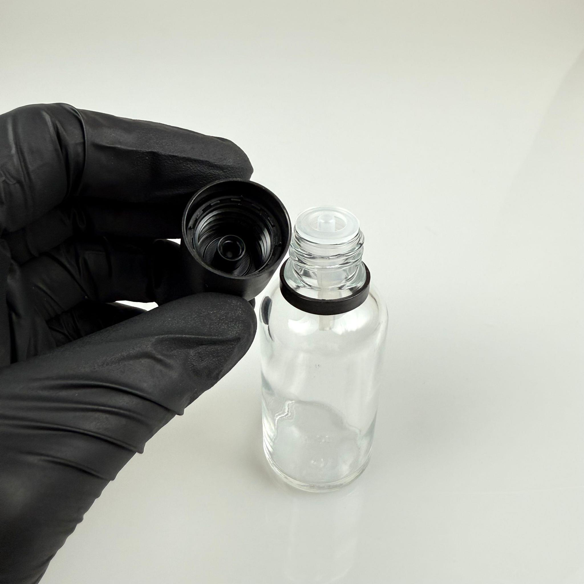 30 CC ŞEFFAF CAM ŞİŞE + İÇTEN DAMLALIKLI ÇOCUK KİLİTLİ SİYAH KAPAK - SAYDAM 30 ML KİLİT KAPAKLI DAMLATMALI ŞİŞE