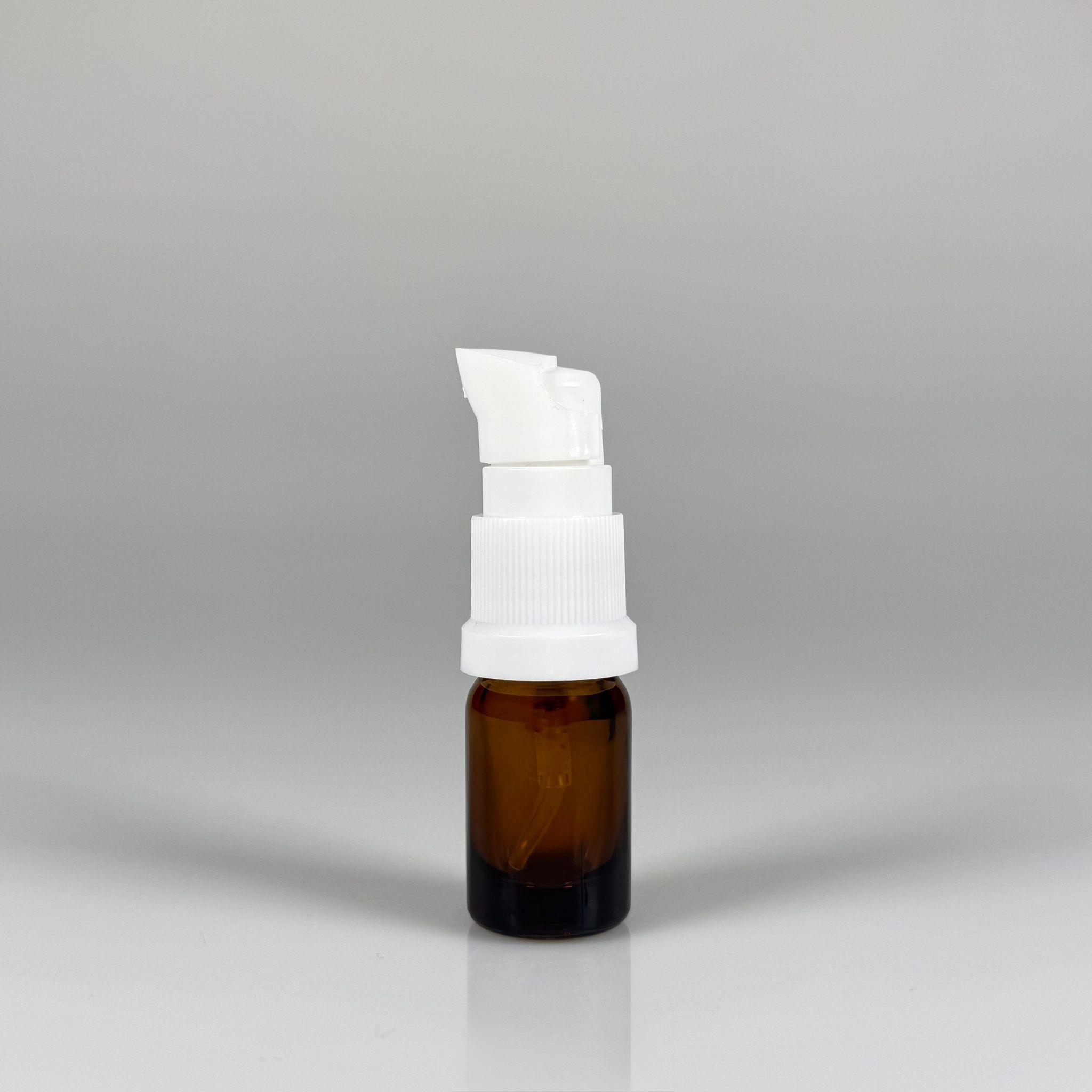 5 CC AMBER CAM ŞİŞE - SIZDIRMAZ ETEKLİ BEYAZ LOSYON POMPALI TAKIM - 5 ML LOSYON ŞİŞESİ - YAĞ, KREM GİBİ YOĞUN KIVAMLI SIVILAR İÇİN CAM AMBALAJ