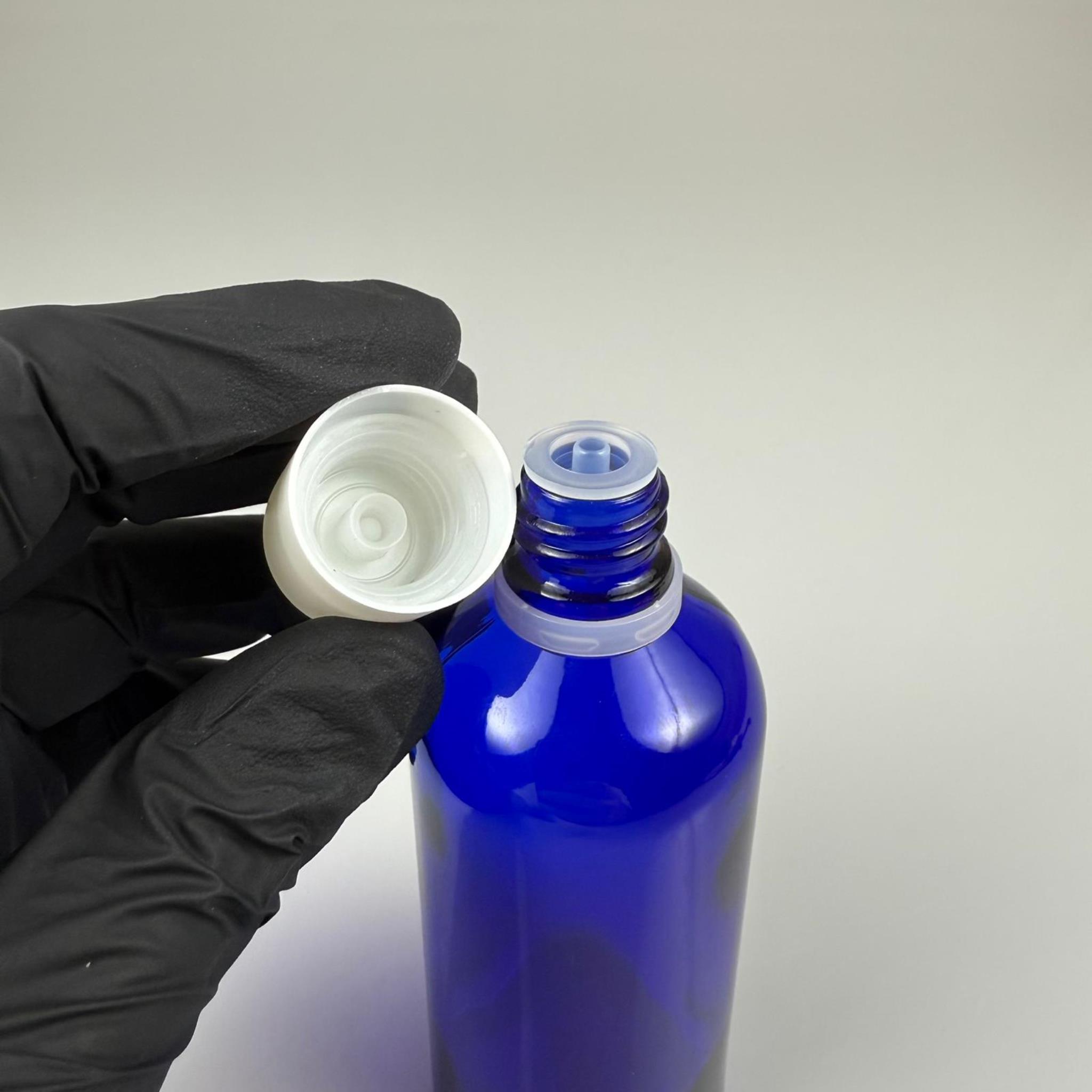 100 CC MAVİ CAM ŞİŞE + İÇTEN DAMLALIKLI ÇOCUK KİLİTLİ BEYAZ KAPAK - MAVİ 100 ML KİLİT KAPAKLI DAMLATMALI ŞİŞE