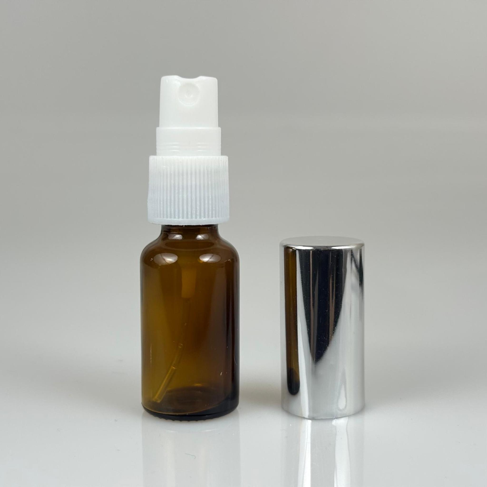 10 ML CAM KOLONYA, PARFÜM VB ŞİŞELERİ - METAL ALÜMİNYUM GÜMÜŞ KAPAK + VİDALI SPREY + 10 CC AMBER CAM ŞİŞE SET TAKIM