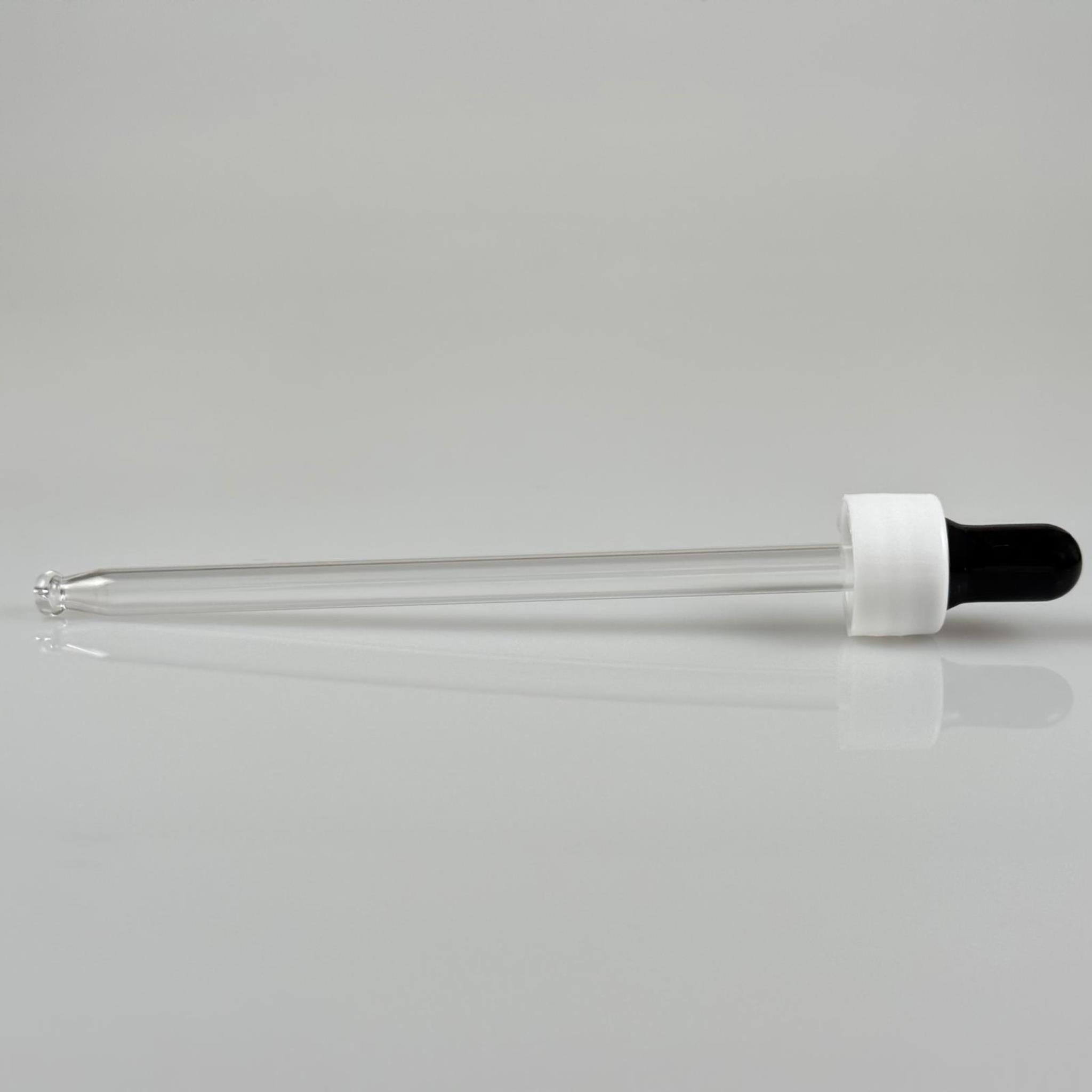 18 MM CAM DAMLALIKLI TAKIM - SİYAH EMZİK +  DELİKLİ PLASTİK DÜZ BEYAZ KAPAK + 132 MM CAM PİPET