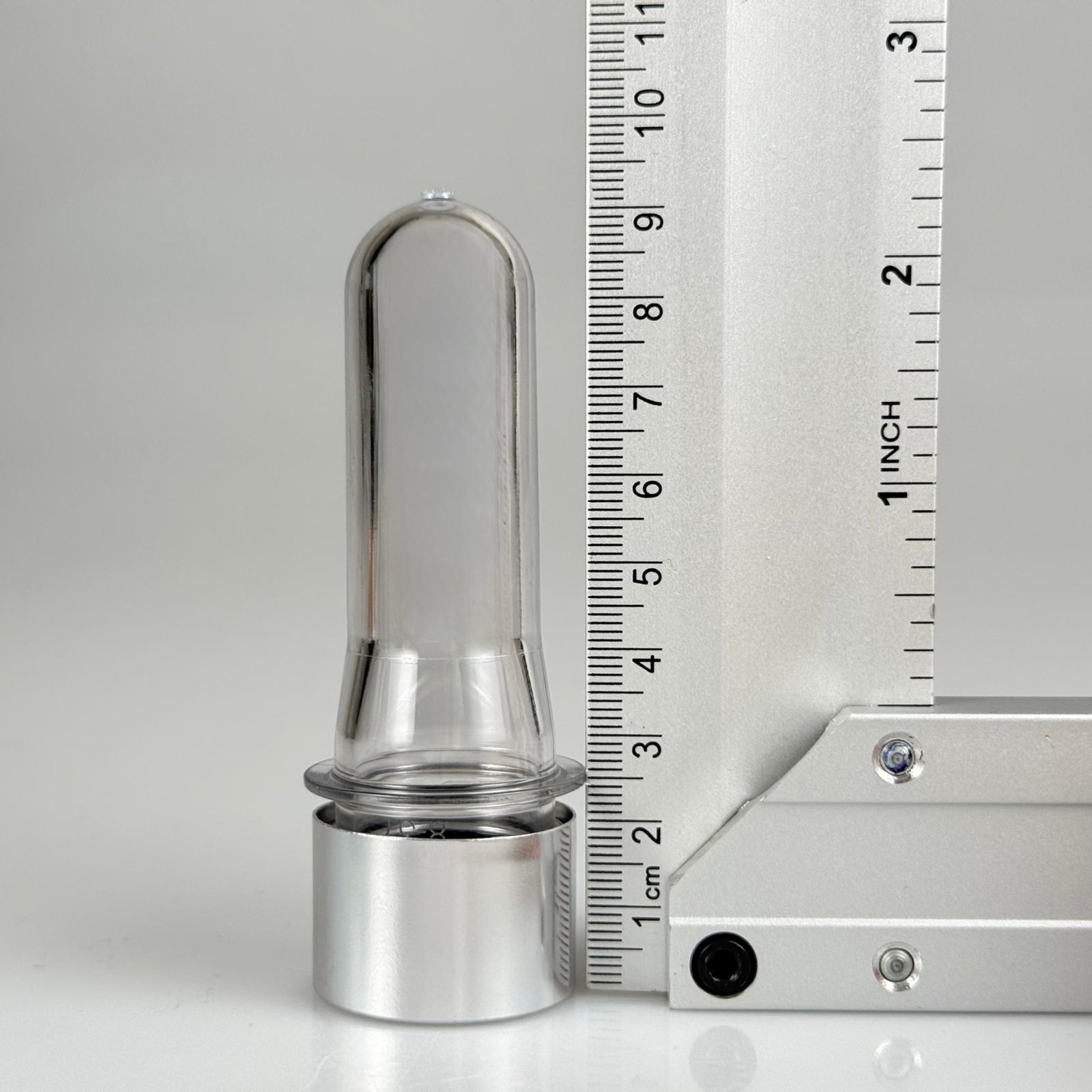9 CM TÜP - 20 CC UZUN KALIN PET ŞİŞE + ALÜMİNYUM KAPLAMALI GÜMÜŞ KAPAKLI + KÖR TIPALI TAKIM - 20 ML KALIN PET ŞİŞE