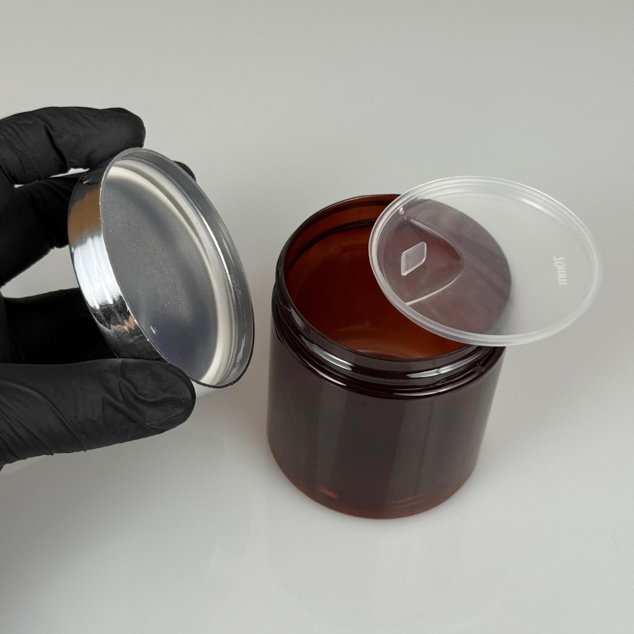 250 ML SERT PET KAVANOZ + GÜMÜŞ KAPLAMALI KAPAK + İÇ TIPA - 250 CC KALIN AMBER PLASTİK KAVANOZ GÜMÜŞ KAPLAMALI PLASTİK KAPAKLI İÇ TIPALI TAKIM - KREM KAVANOZLARI