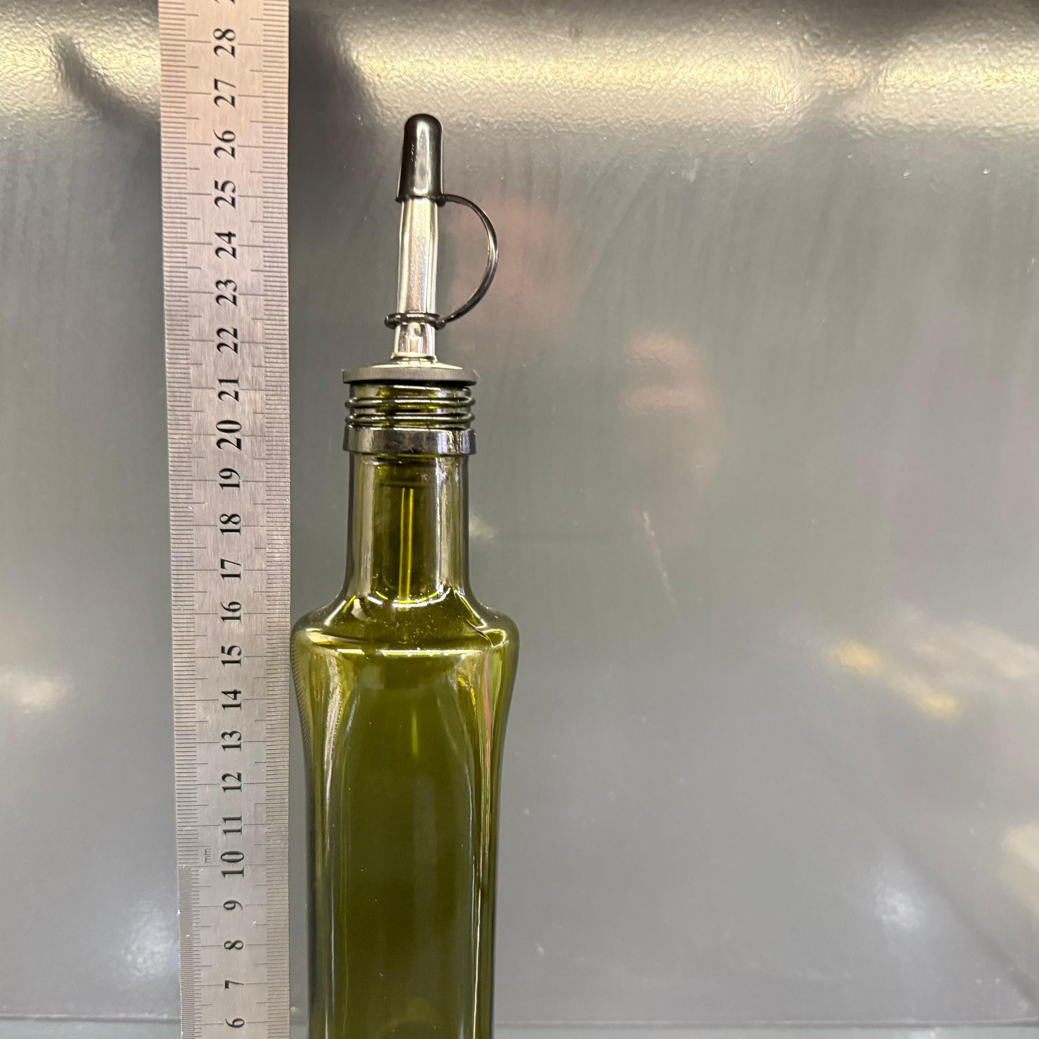 KÖŞELİ CAM YAĞLIK - 250 ML YEŞİL KARE CAM GEOLİVE ŞİŞE + KAPAKLI ÇELİK YAĞDANLIK TIPASI TAKIM