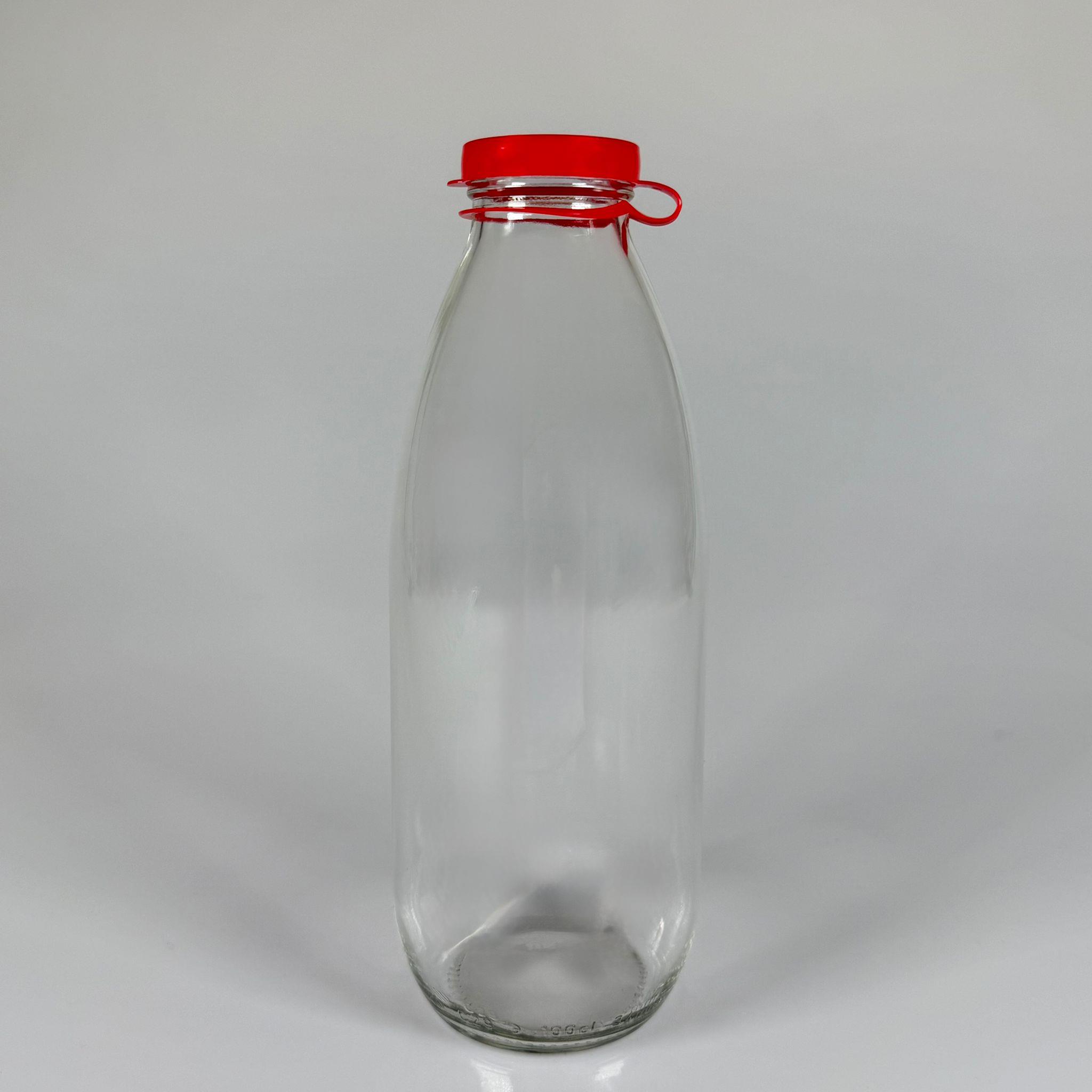 NOSTALJİ ESKİ TİP CAM AYRAN ŞİŞESİ - SÜT, LİMONATA, ŞIRA. ŞERBET. MEYVE SUYU, EV YAPIMI MEŞRUBAT, SMOOTHIE, KOKTEYL VB KAFETERYA, RESTORAN, EV KULLANIMI VB İÇİN - KIRMIZI GEÇME KAPAKLI 1000 CC BOŞ CAM ŞİŞELERİ