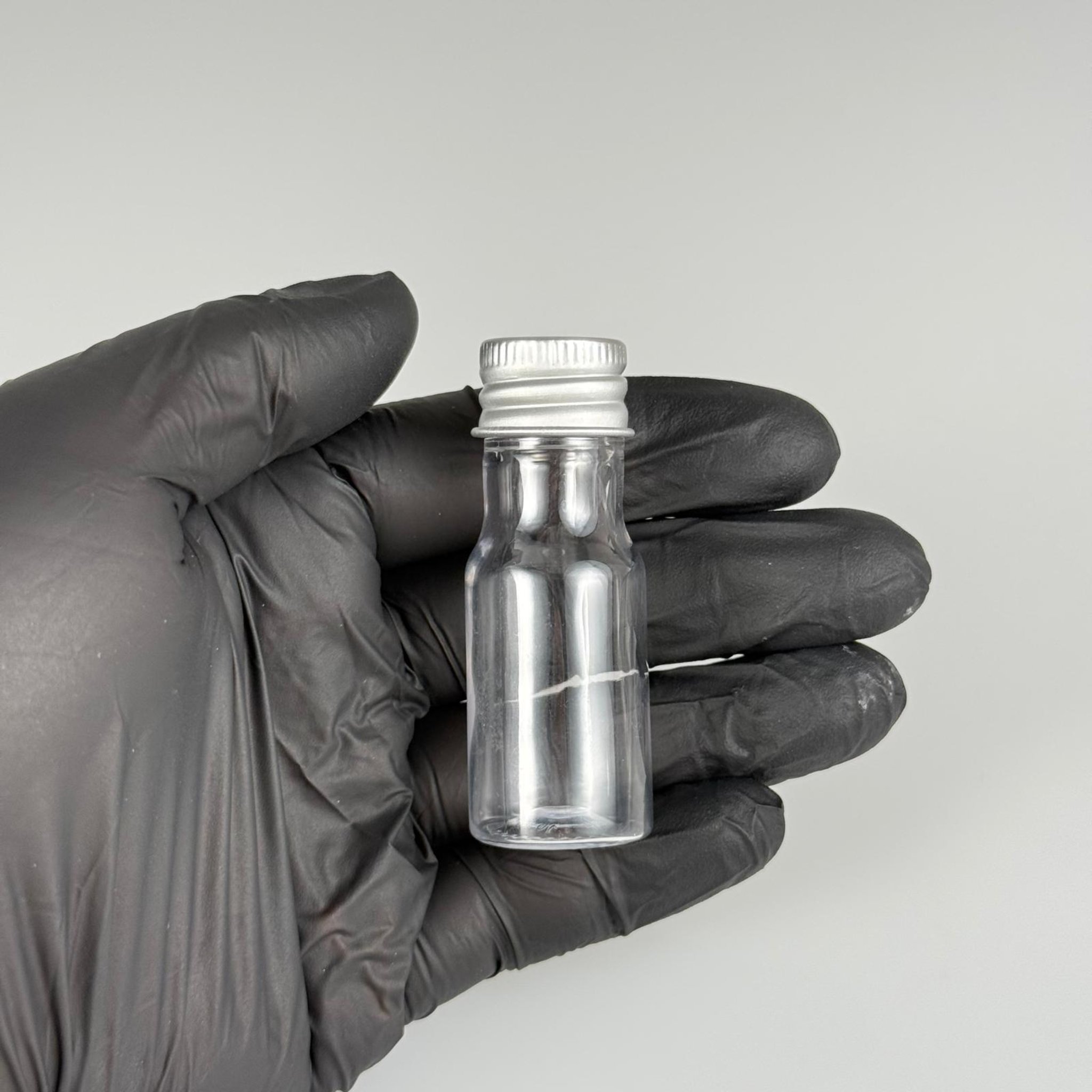 10 CC ŞEFFAF PET ŞİŞE + KÖPÜK CONTALI GÜMÜŞ ALÜMİNYUM METAL KAPAKLI  TAKIM - 10 ML PLASTİK ŞİŞE (SİLME 15 CC)