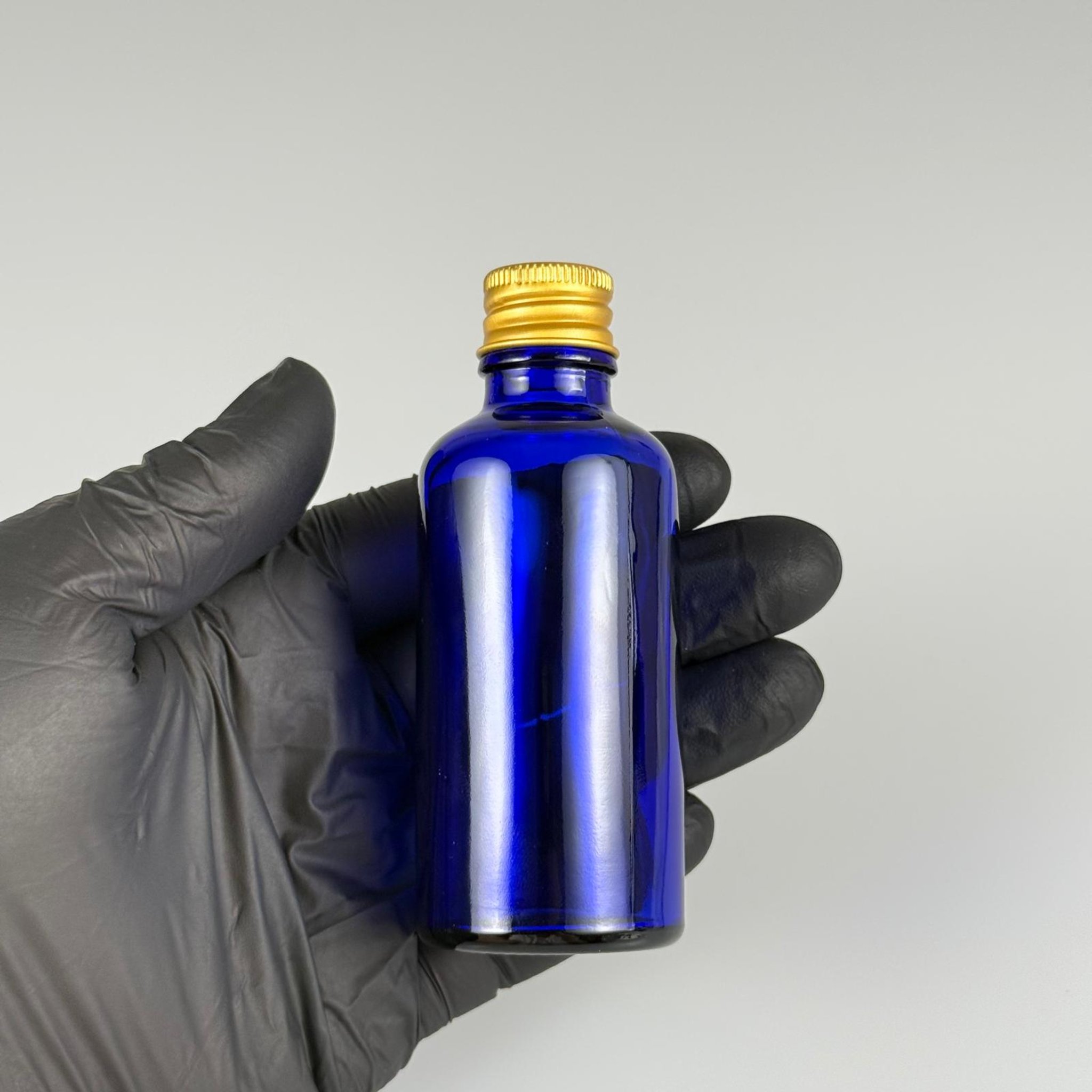 50 CC MAVİ CAM ŞİŞE + KÖPÜK CONTALI GOLD  ALÜMİNYUM METAL KAPAKLI TAKIM - 50 ML MAVİ CAM ŞİŞE