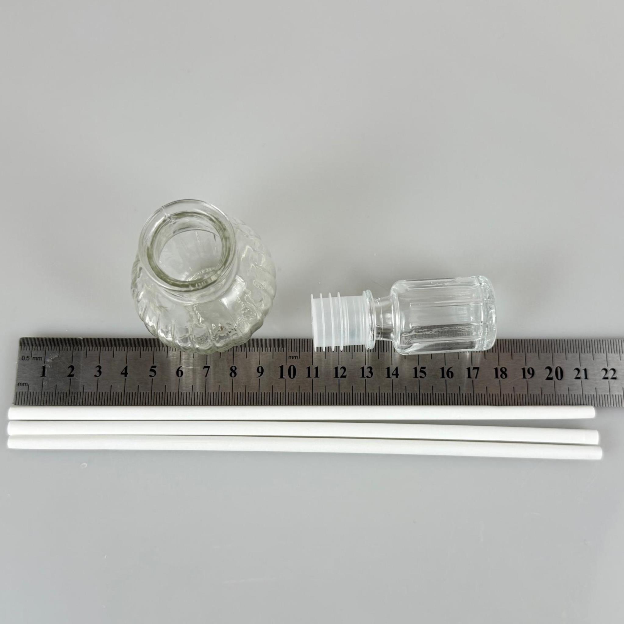 YUVARLAK  LÜKS MODEL CAM BAMBU ODA KOKUSU ŞİŞESİ + CAM TIPA + 3 ADET FİBER BEYAZ BAMBU ÇUBUK - 50 ML SET TAKIM - HEDİYELİK PROMOSYON LÜX DİFFUSER ŞİŞELERİ