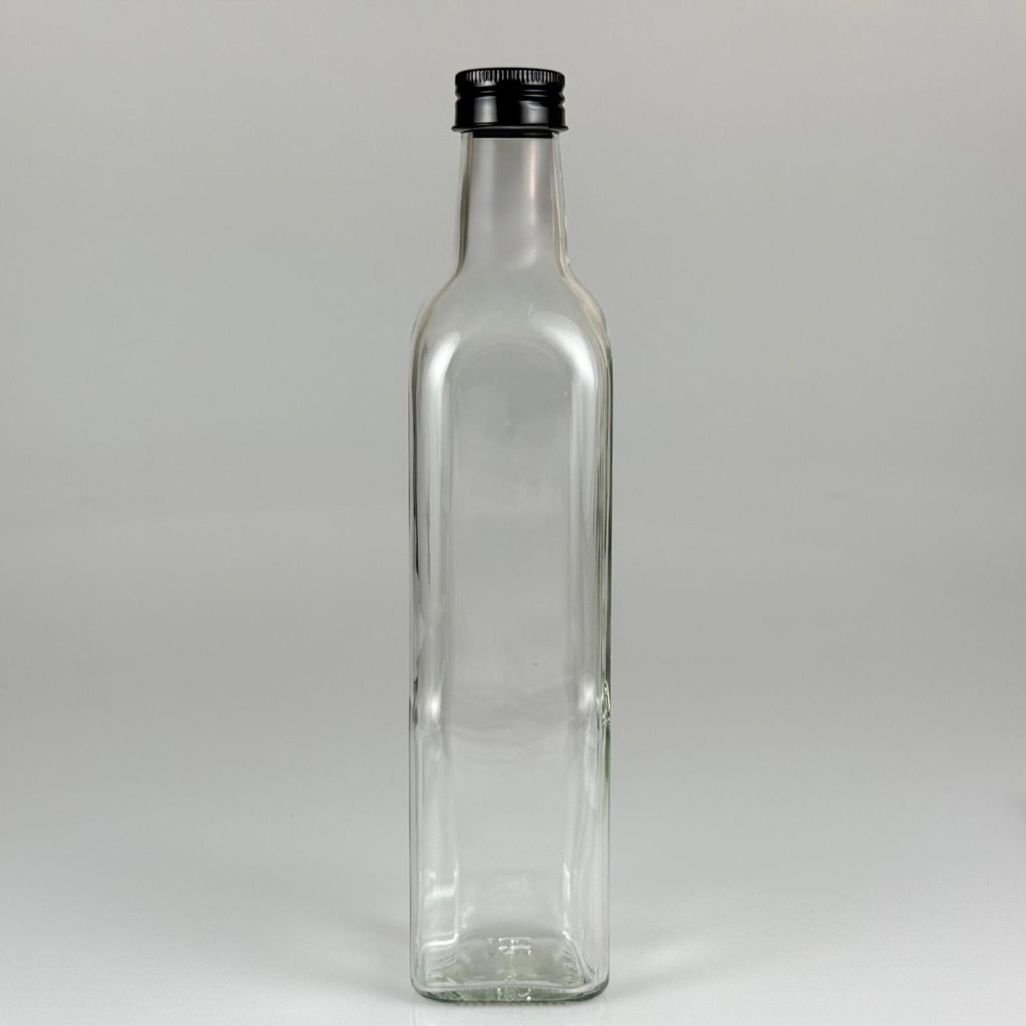 500 CC MARASKA CAM ŞİŞE - SİYAH METAL ALÜMİNYUM KAPAKLI - 500 ML KÖŞELİ YAĞ ŞİŞESİ - SİRKE ŞİŞESİ