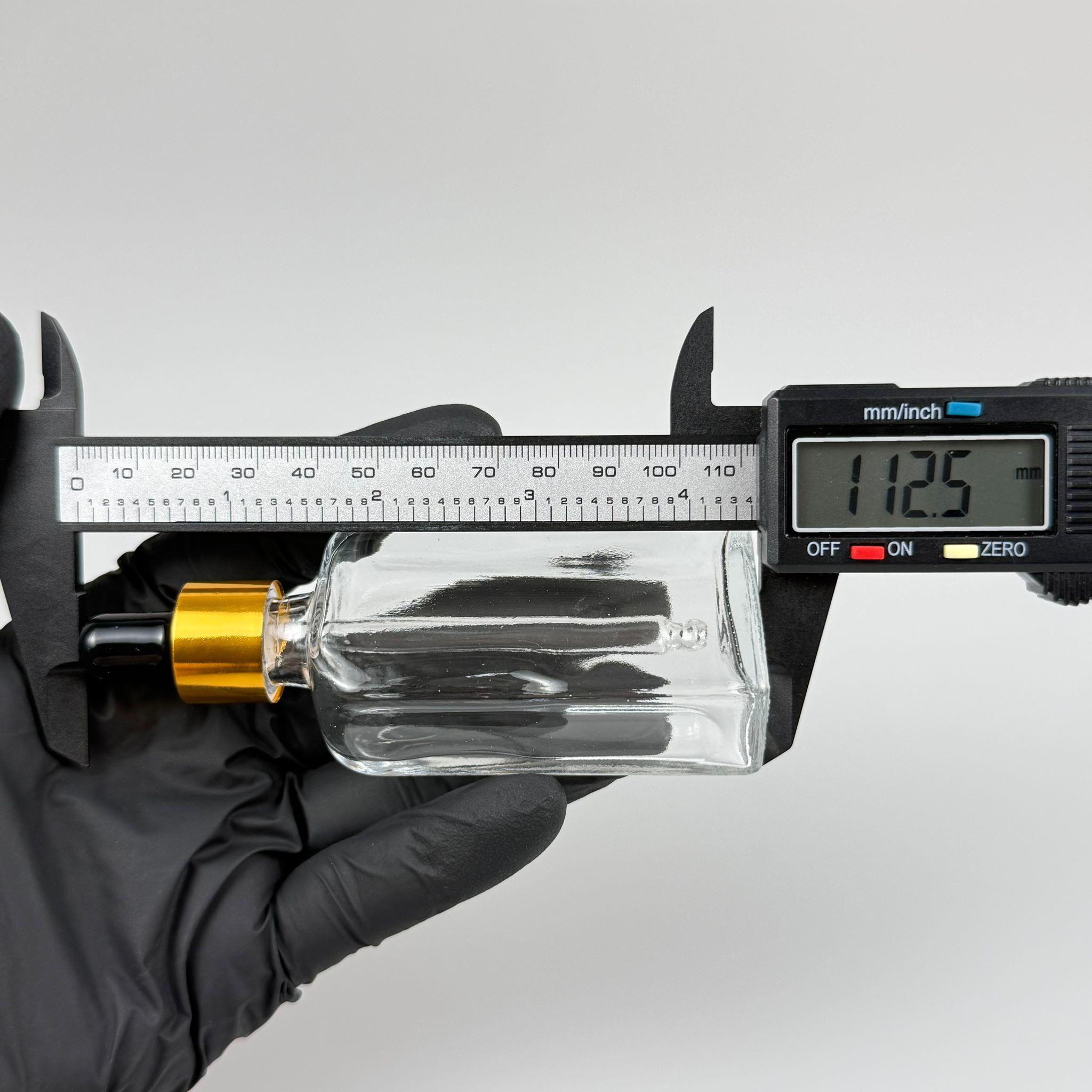 50 CC YASSI DİKDÖRTGEN PRESTİJLİ CAM DAMLALIKLI ŞİŞE - SİYAH EMZİK - GOLD METALİK KAPAK - 50 ML CAM DAMLALIKLI ŞİŞE - DAMLALIKLI BOŞ ŞİŞE
