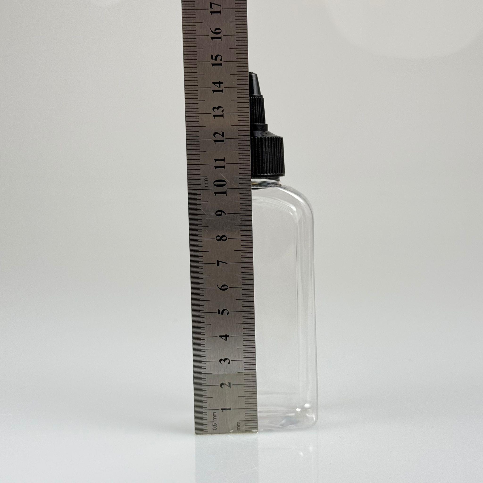 YAĞ, SOS, ACI SOS, SİRKE, SRIRACHA, MÜREKKEP, TUTKAL AKITICI VB BOŞ ŞİŞELERİ - SİYAH SİVRİ TWİST AKITICI KAPAK + 140 ML YASSI KÖŞELİ SERT PET PLASTİK ŞİŞE TAKIM