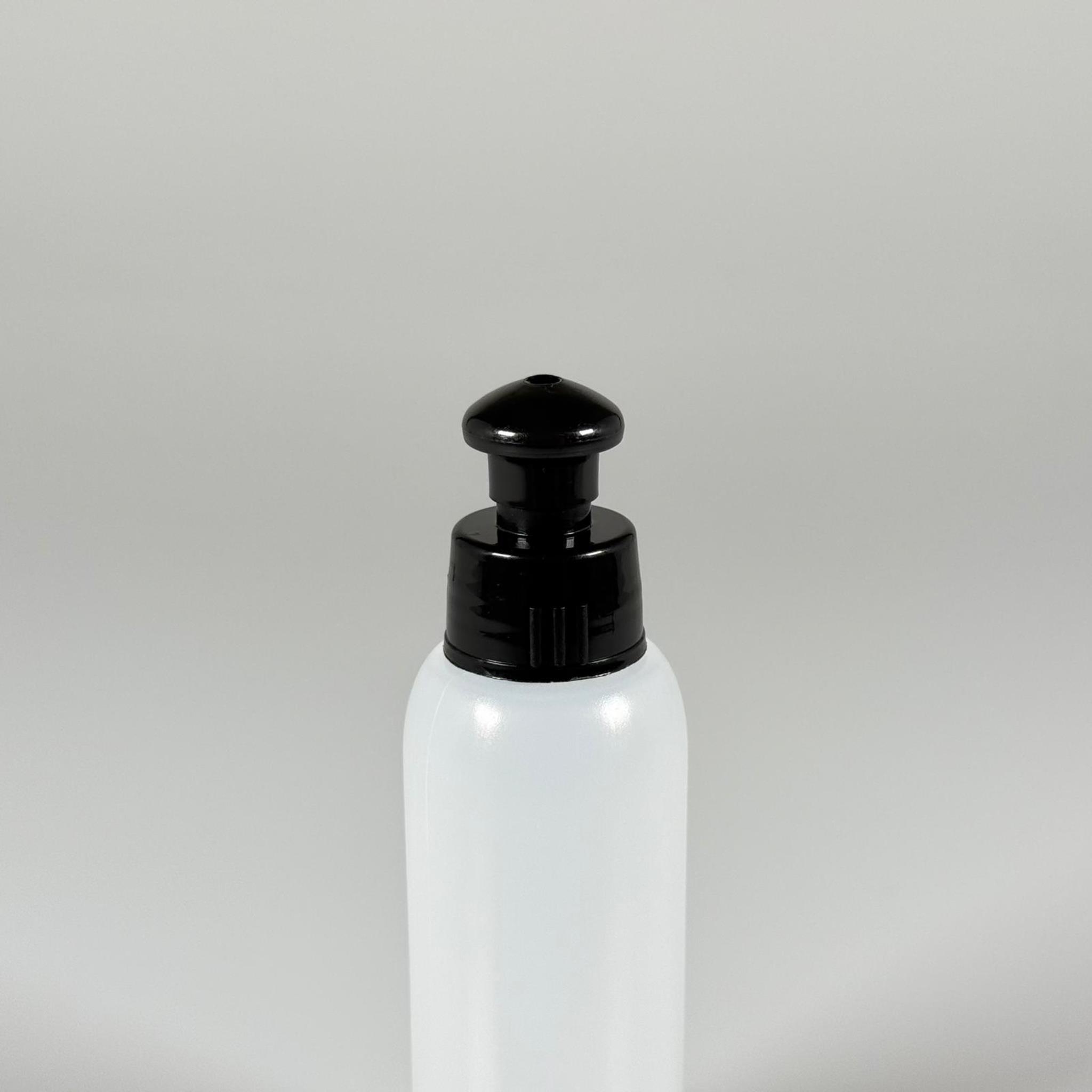 100 ML SIKILABİLİR YUMUŞAK PE PLASTİK ŞİŞE - SİYAH PUSHPULL ŞAMPUAN KAPAKLI - 100 cc sos, yağ, kartuş, mürekkep vb için boş şişeler