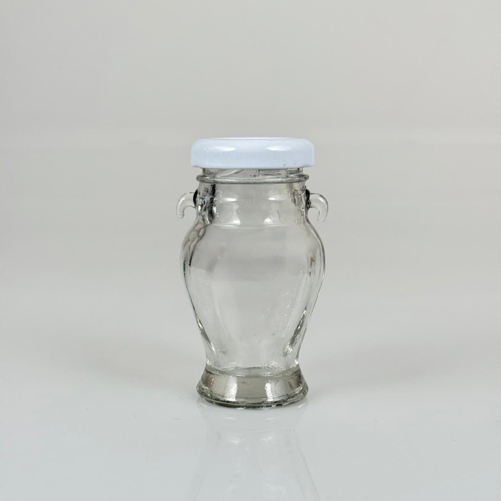 60 CC AMPHORA CAM KAVANOZ - BEYAZ METAL KAPAKLI - 60 ML CAM KAVANOZ - TEK KULPLU, KULPSUZ VEYA ÇİFT KULPLU GELEBİLİR