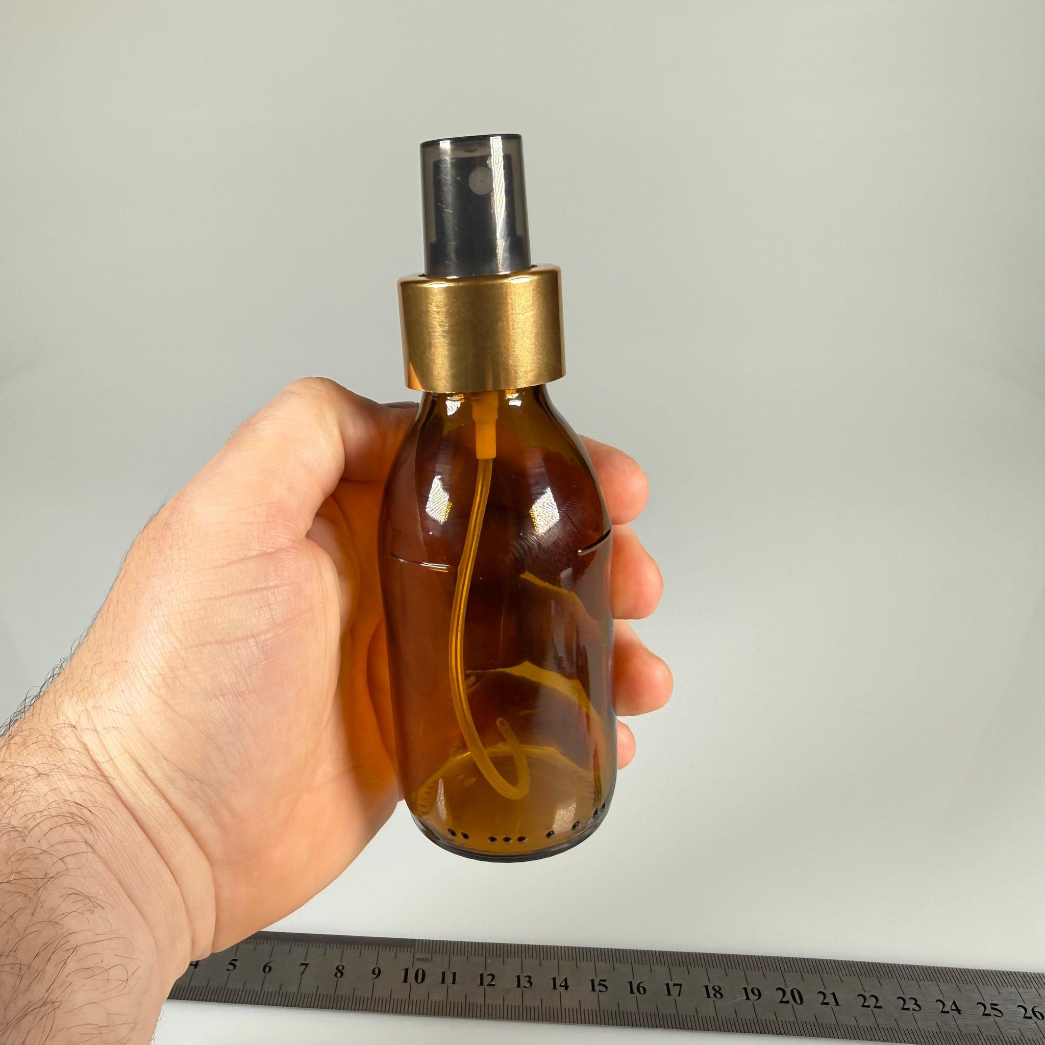 125 CC AMBER GOLD SPREY BAŞLIKLI CAM ŞİŞE - 125 ML KAHVERENGİ FISFIS KAPAKLI ŞİŞE