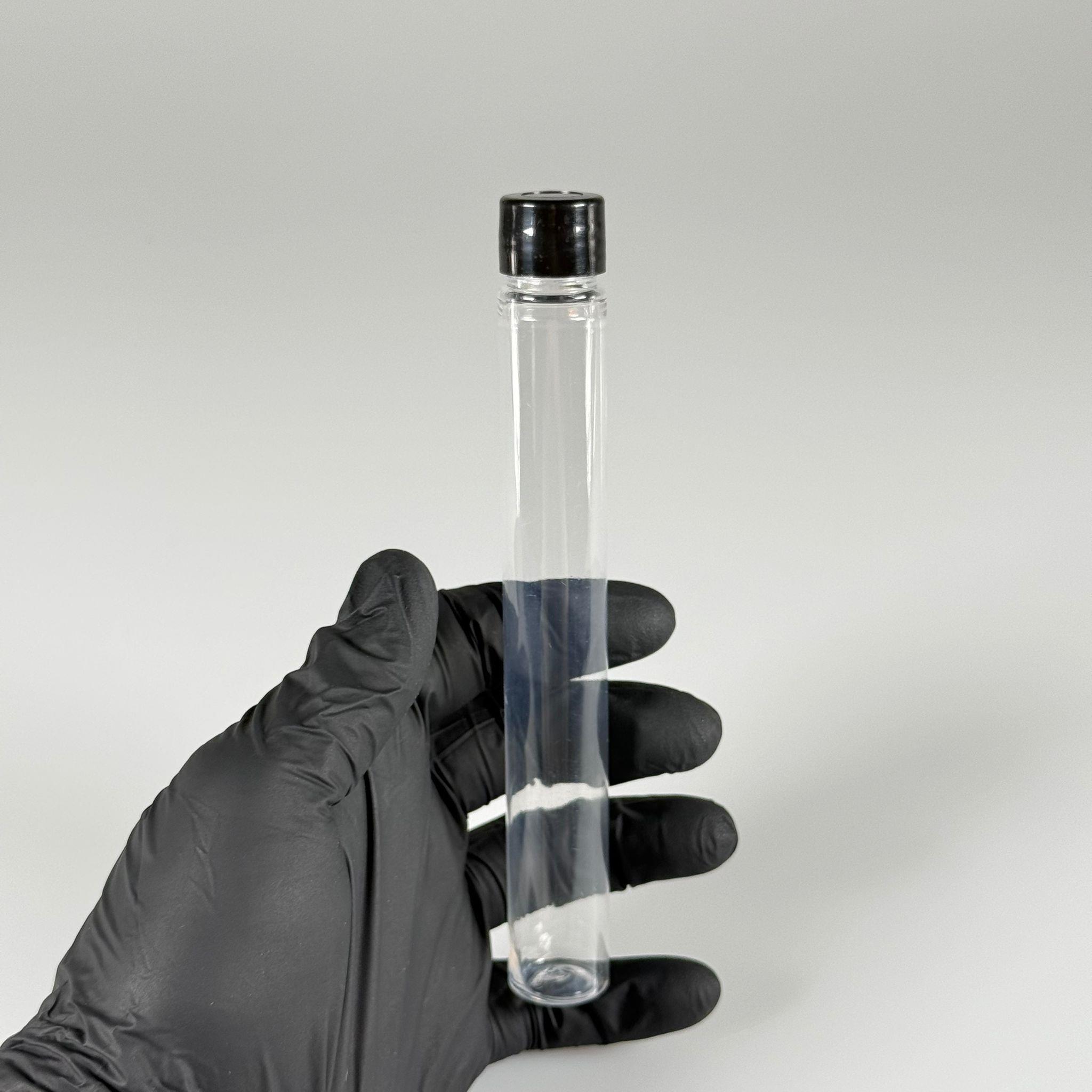 16 CM TÜP - 45 CC UZUN İNCE PET ŞİŞE - SİYAH KAPAKLI  - VANİLYA ÇUBUĞU, BAHARAT, DENEY TÜPÜ VB İÇİN PLASTİK TÜP