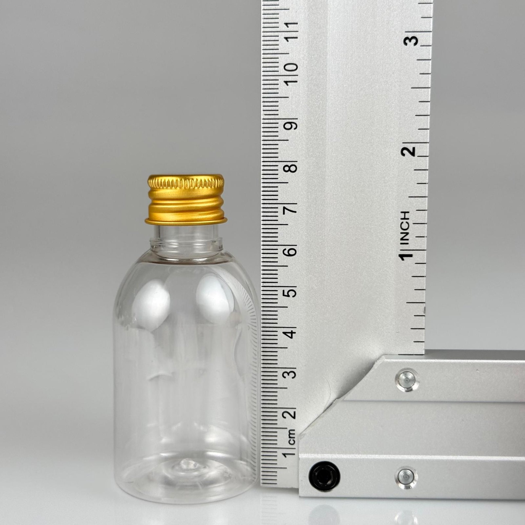 50  CC BUKLET PET ŞİŞE + KÖPÜK CONTALI GOLD ALÜMİNYUM METAL KAPAKLI TAKIM - 50 ML PLASTİK ŞİŞE