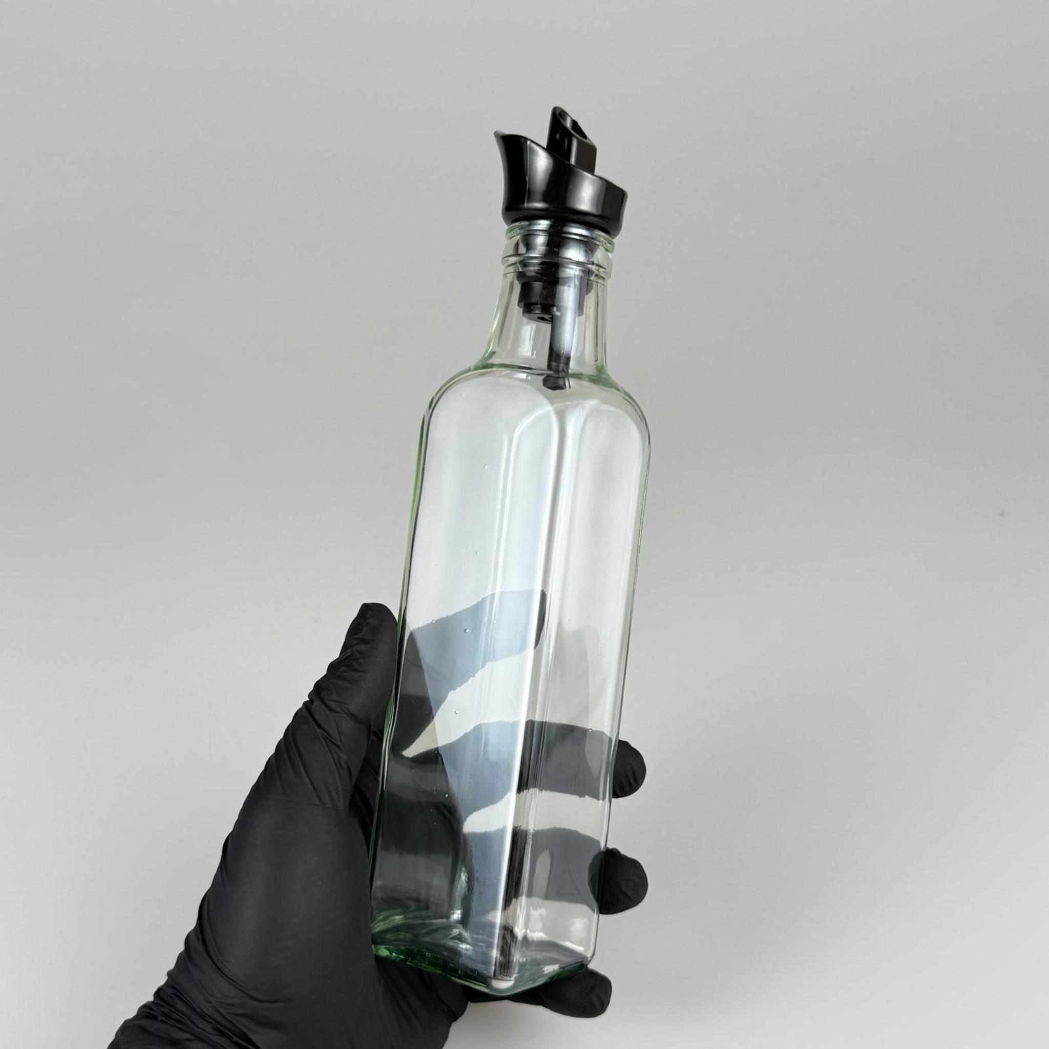 Akıtmaz Kapaklı Şık Cam Yağlık – Zeytinyağı ve Sirke İçin - Restoran Tipi 250 ML Şeffaf Maraska Kare Yağdanlık Siyah Akıtıcı Başlıklı
