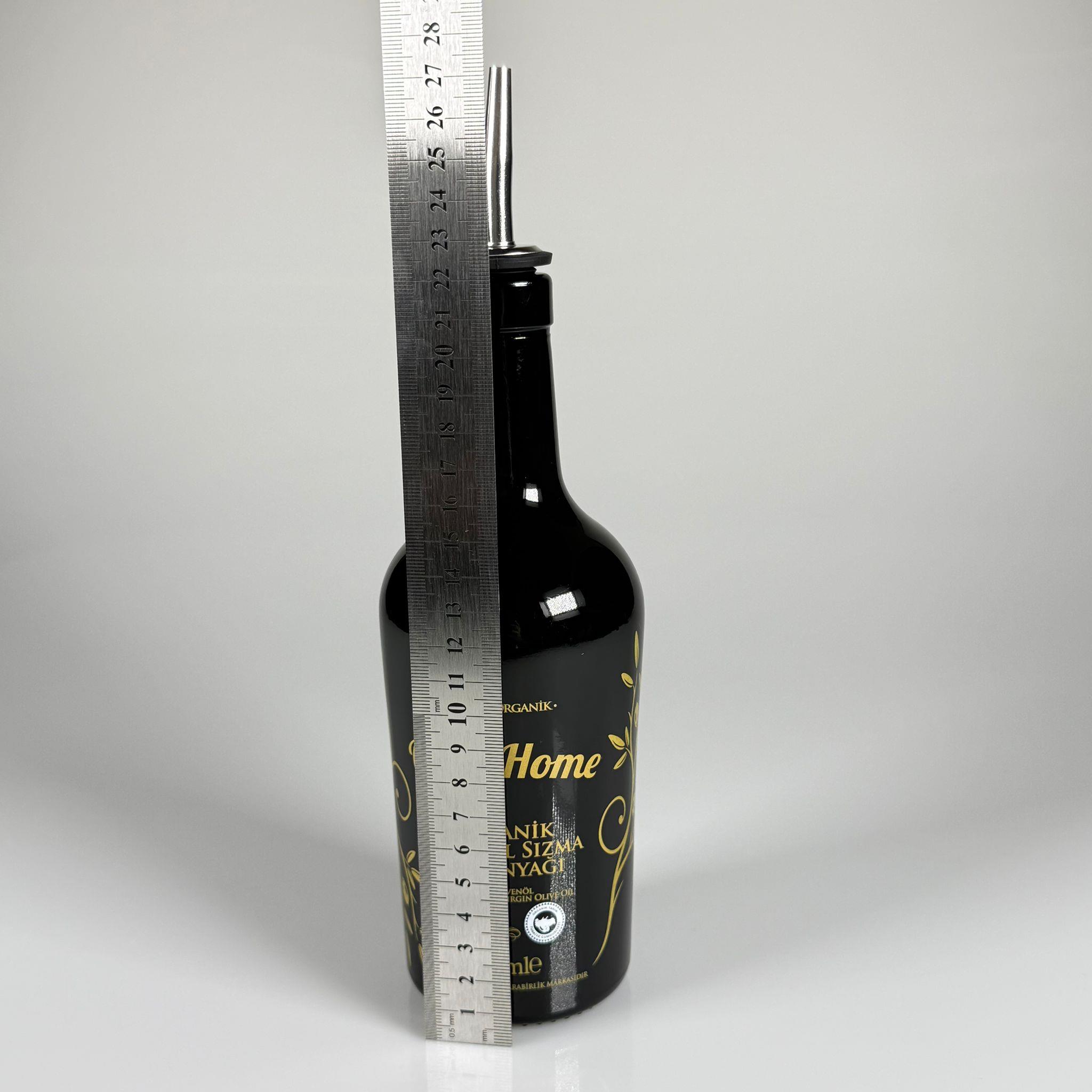 500 CC SİYAH OLİVE YAZI CAM ZEYTİNYAĞ ŞİŞESİ - ÇELİK AKITICILI YAĞDANLIK TIPALI - 500 ML YAĞDANLIK BASKILI CAM ŞİŞE