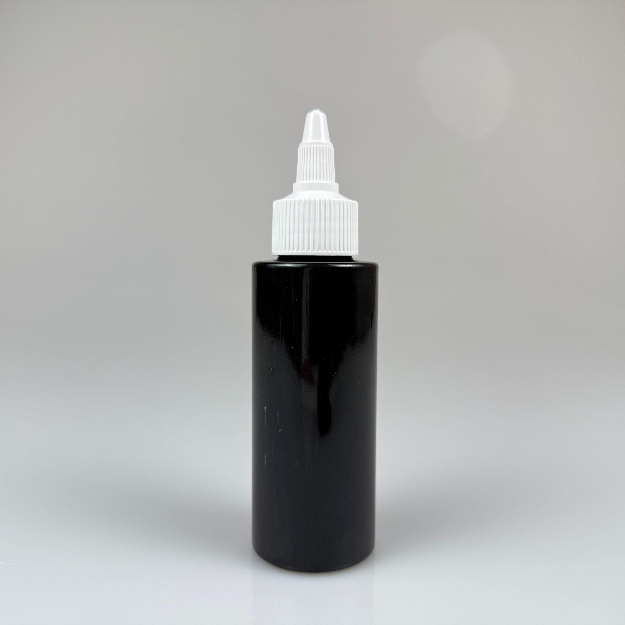 YAĞ, SOS, ACI SOS, SİRKE, SRIRACHA, MÜREKKEP, TUTKAL AKITICI VB BOŞ ŞİŞELERİ - BEYAZ SİVRİ TWİST AKITICI KAPAK + 100 ML KÜT SİYAH SERT PET PLASTİK ŞİŞE TAKIM