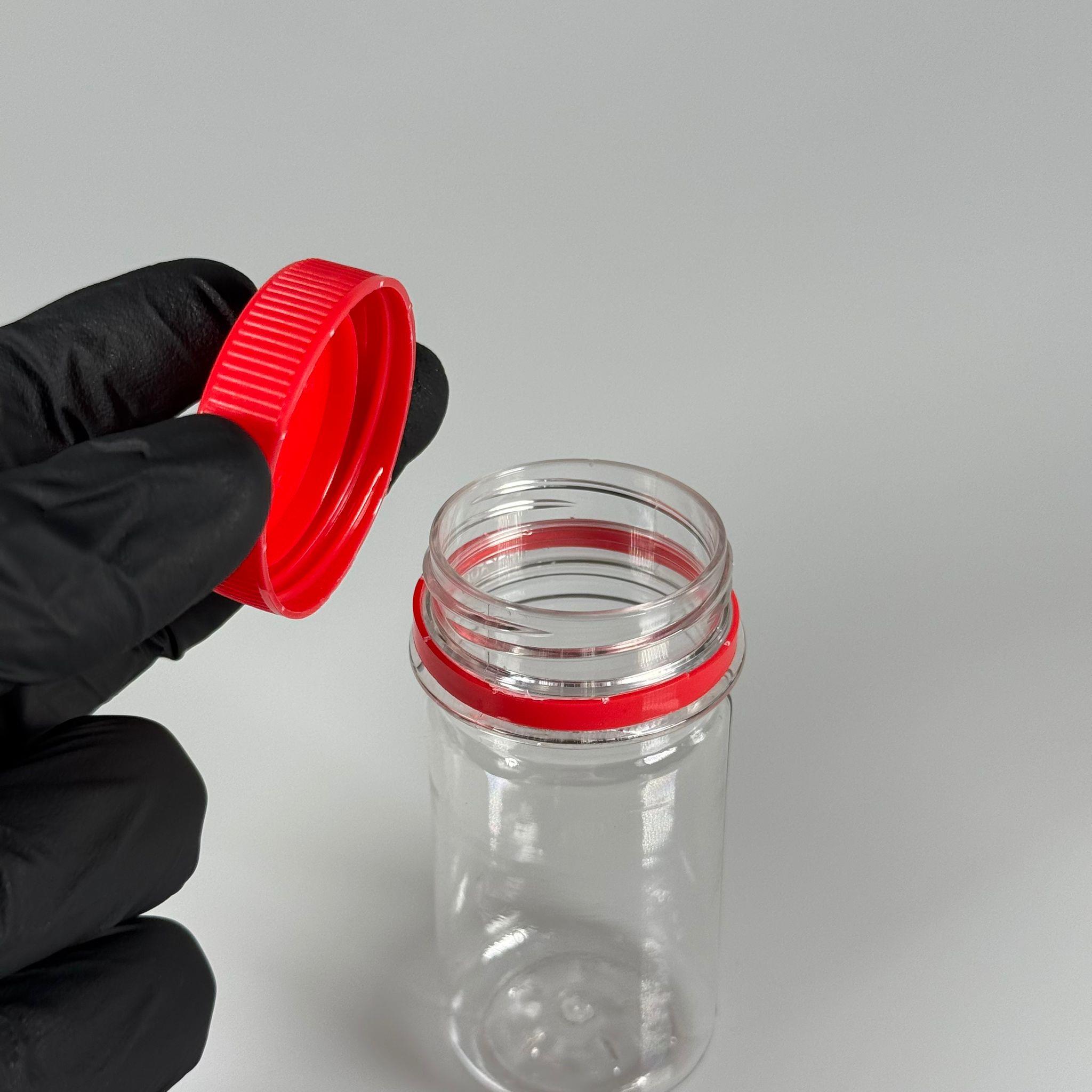 60 CC SİLİNDİR PET ŞİŞE (15,6 GR) - 38 MM GENİŞ AĞIZLI KİLİTLİ KIRMIZI KAPAKLI - 60 ML PLASTİK NUMUNE BOŞ ŞİŞELER