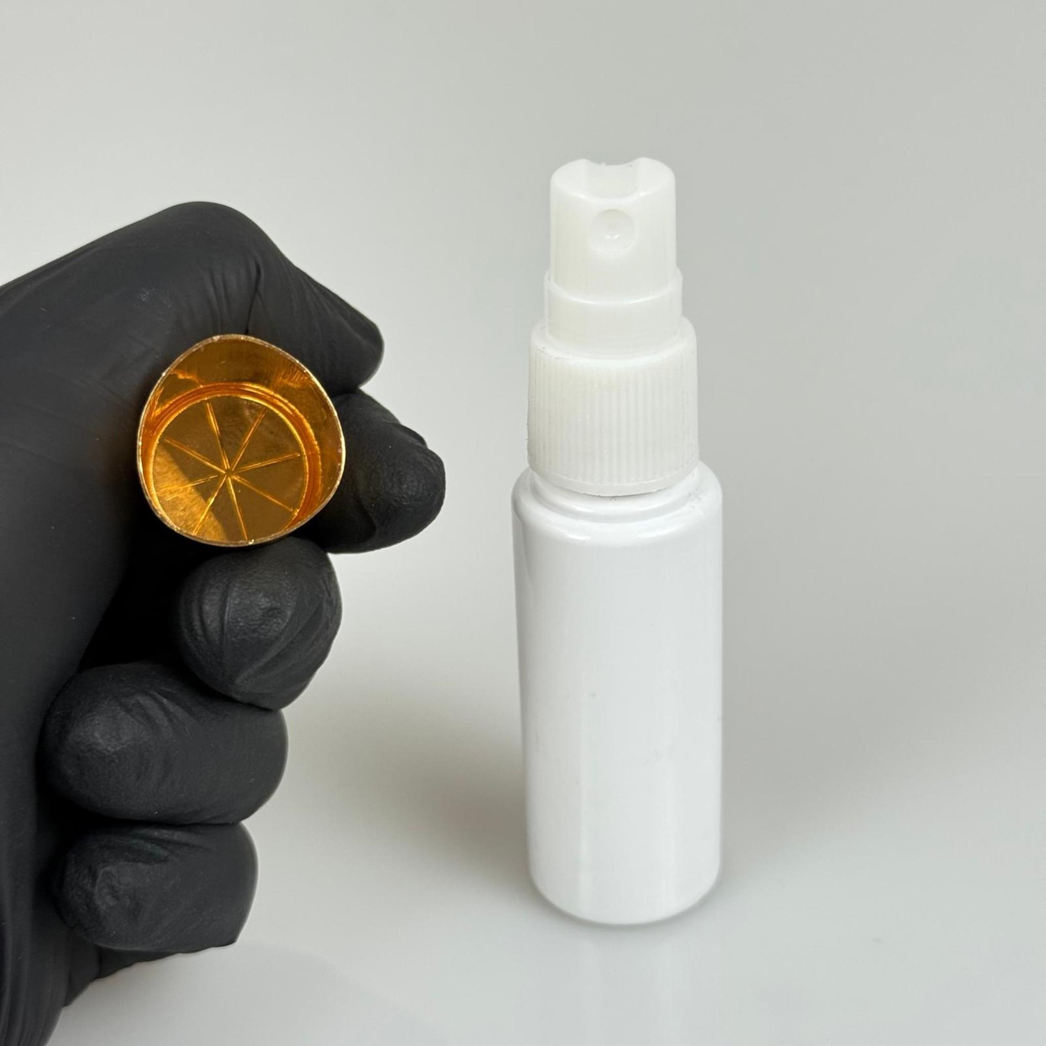 30 ML PET KOLONYA, PARFÜM VB ŞİŞELERİ - METAL ALÜMİNYUM GOLD KAPAK + VİDALI SPREY + 30 CC BEYAZ SHOT ŞİŞE SET TAKIM