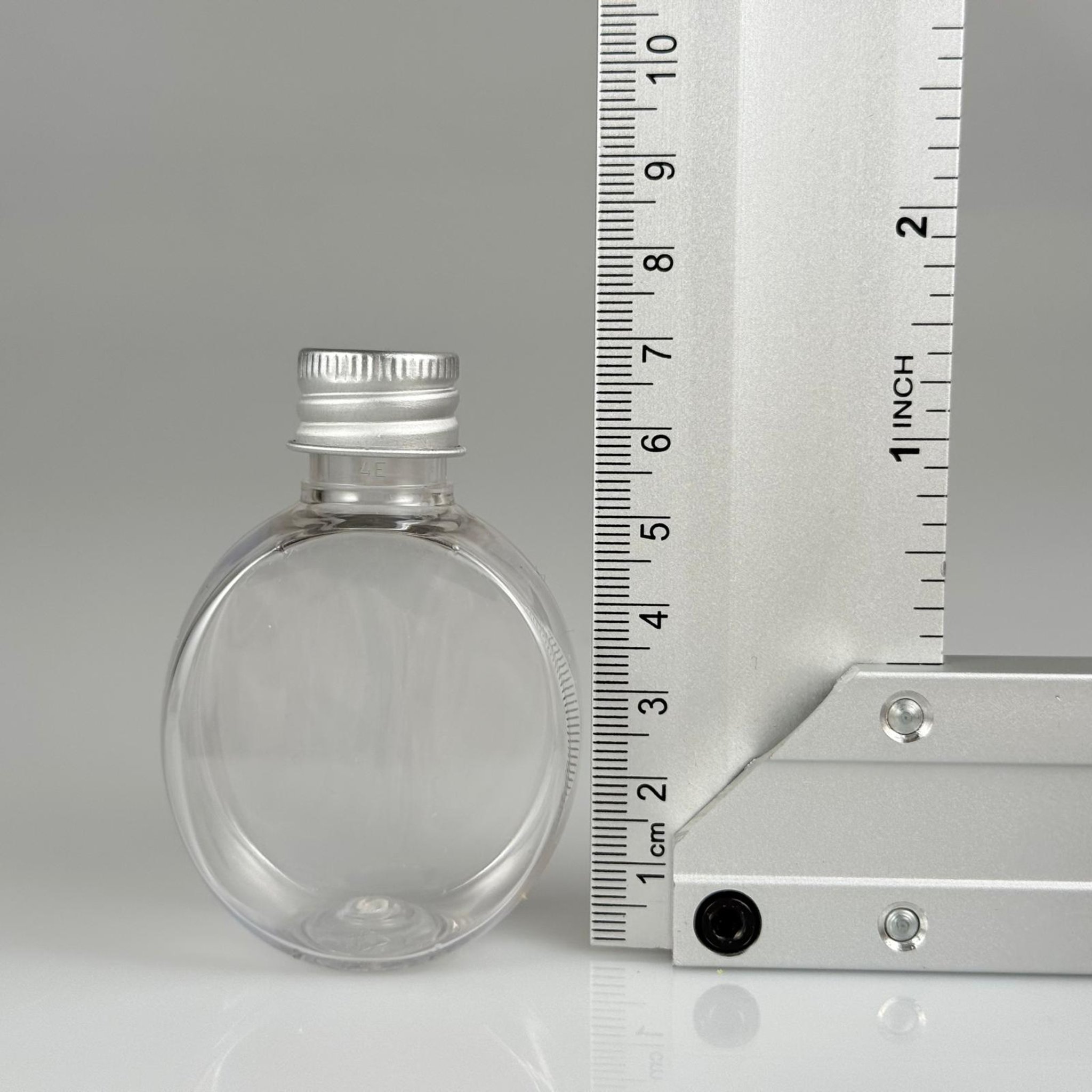 40 CC YUVARLAK TOP PET ŞİŞE - KÖPÜK CONTALI GÜMÜŞ ALÜMİNYUM METAL KAPAKLI TAKIM - 40 ML ŞEFFAF PET ŞİŞE