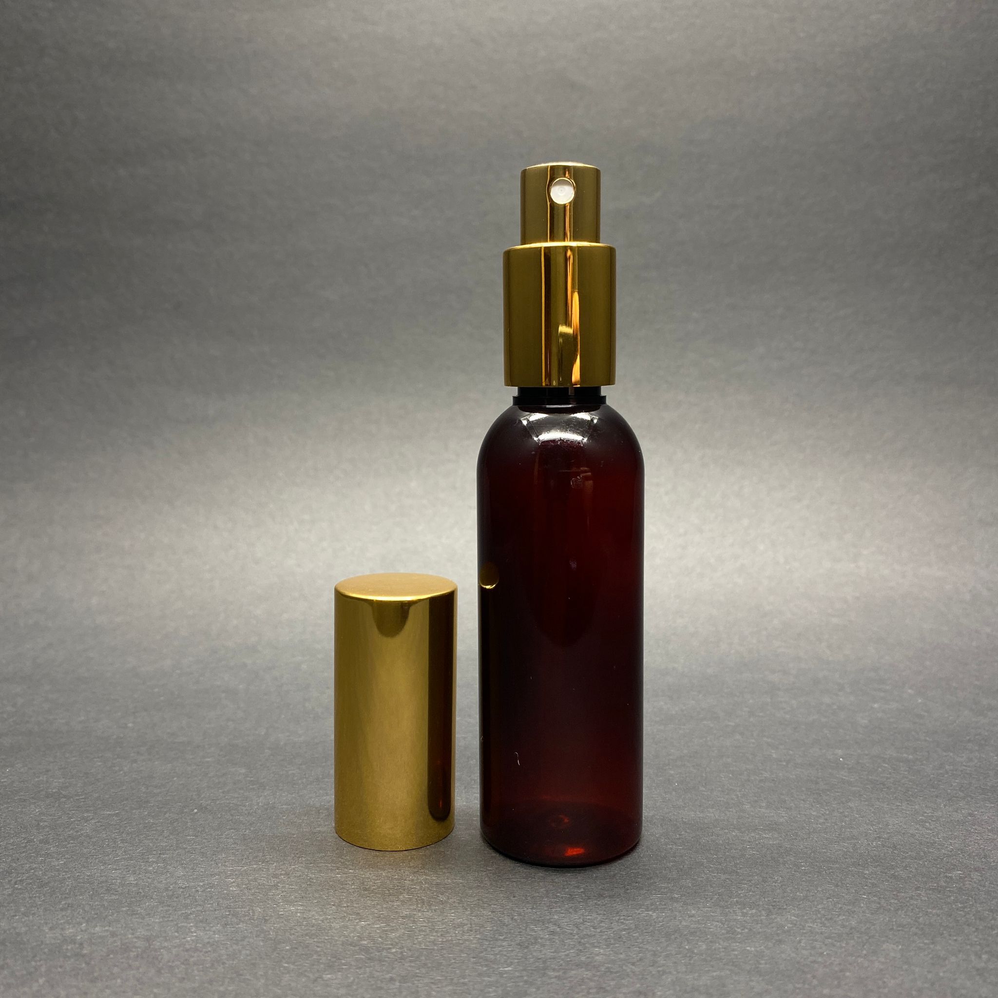 50 CC AMBER LÜX GOLD METAL SPREYLİ PET PARFÜM ŞİŞESİ - 50 ML KAHVERENGİ PET SPREY ŞİŞE