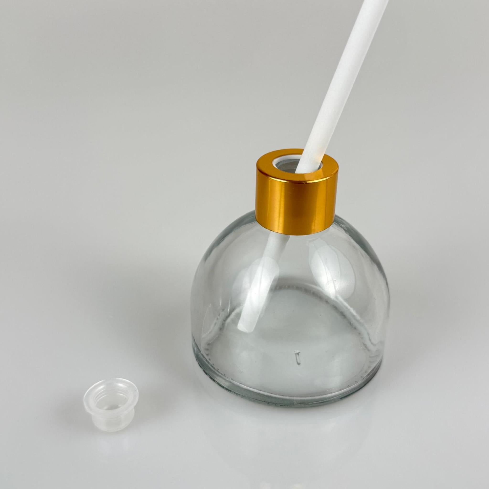 KUBBE MODEL CAM BAMBU ODA KOKUSU ŞİŞESİ + METAL GOLD KAPAK + TIPA + KALIN BEYAZ FİBER BAMBU ÇUBUK - 50 ML SET TAKIM - HEDİYELİK PROMOSYON DİFFUSER ŞİŞELERİ