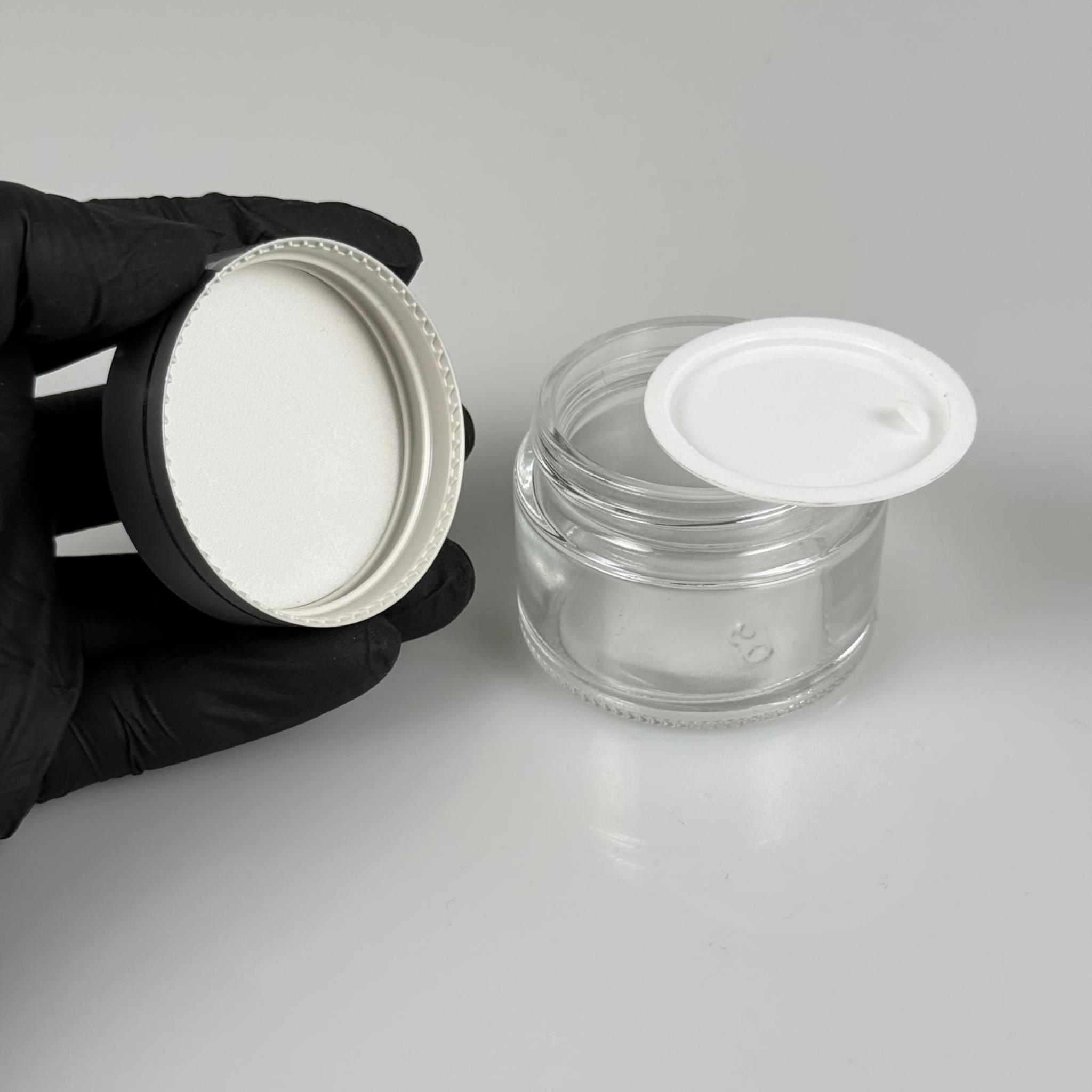 50 CC ŞEFFAF CAM KREM KAVANOZU + YALDIZLI GÜMÜŞ KAPAK + İÇ TIPA - 50 ML Kozmetik ve Bakım Ürünleri İçin Cam Kavanozları