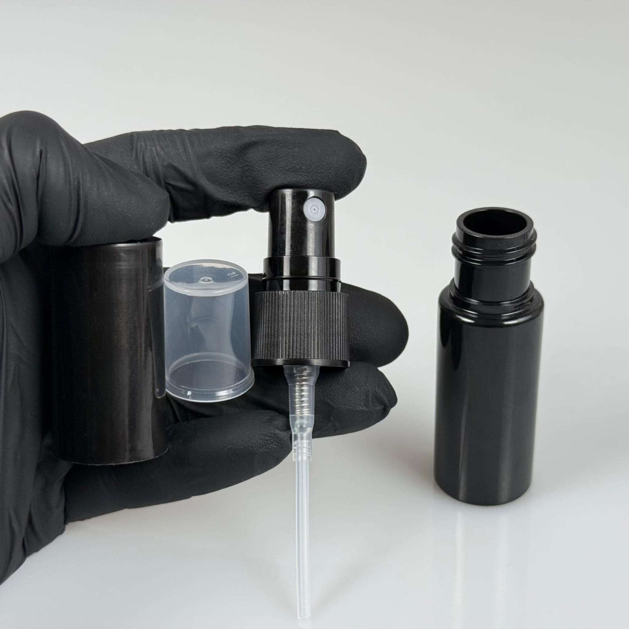 15 CC SİYAH PARFÜM ŞİŞESİ PLASTİK - SİYAH SPREY + SİYAH KAPAK - 15 ML PARFÜM ŞİŞESİ PET