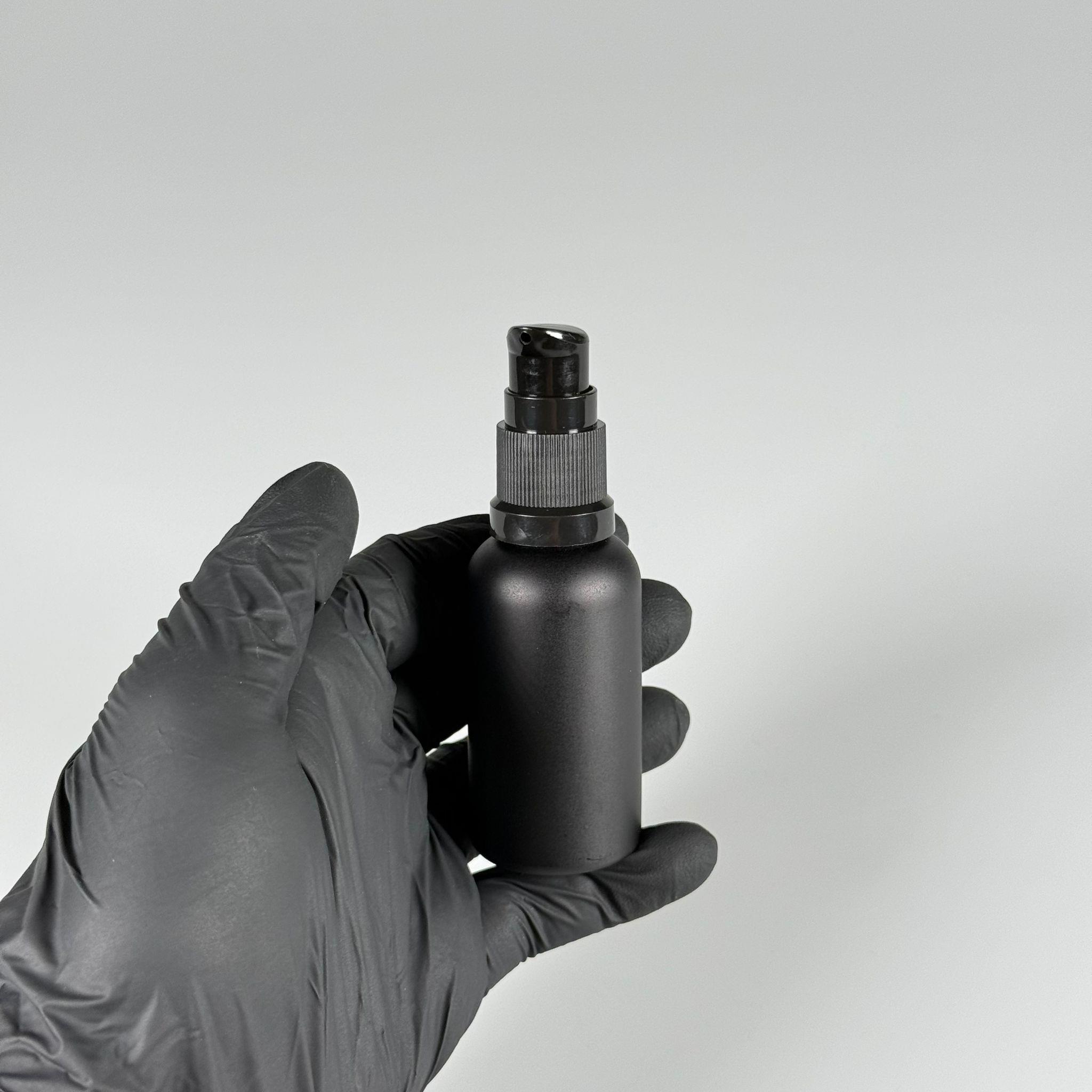 30 CC MAT SİYAH CAM ŞİŞE - SIZDIRMAZ ETEKLİ SİYAH LOSYON POMPALI TAKIM - 50 ML LOSYON ŞİŞESİ - YAĞ, KREM GİBİ YOĞUN KIVAMLI SIVILAR İÇİN CAM AMBALAJ