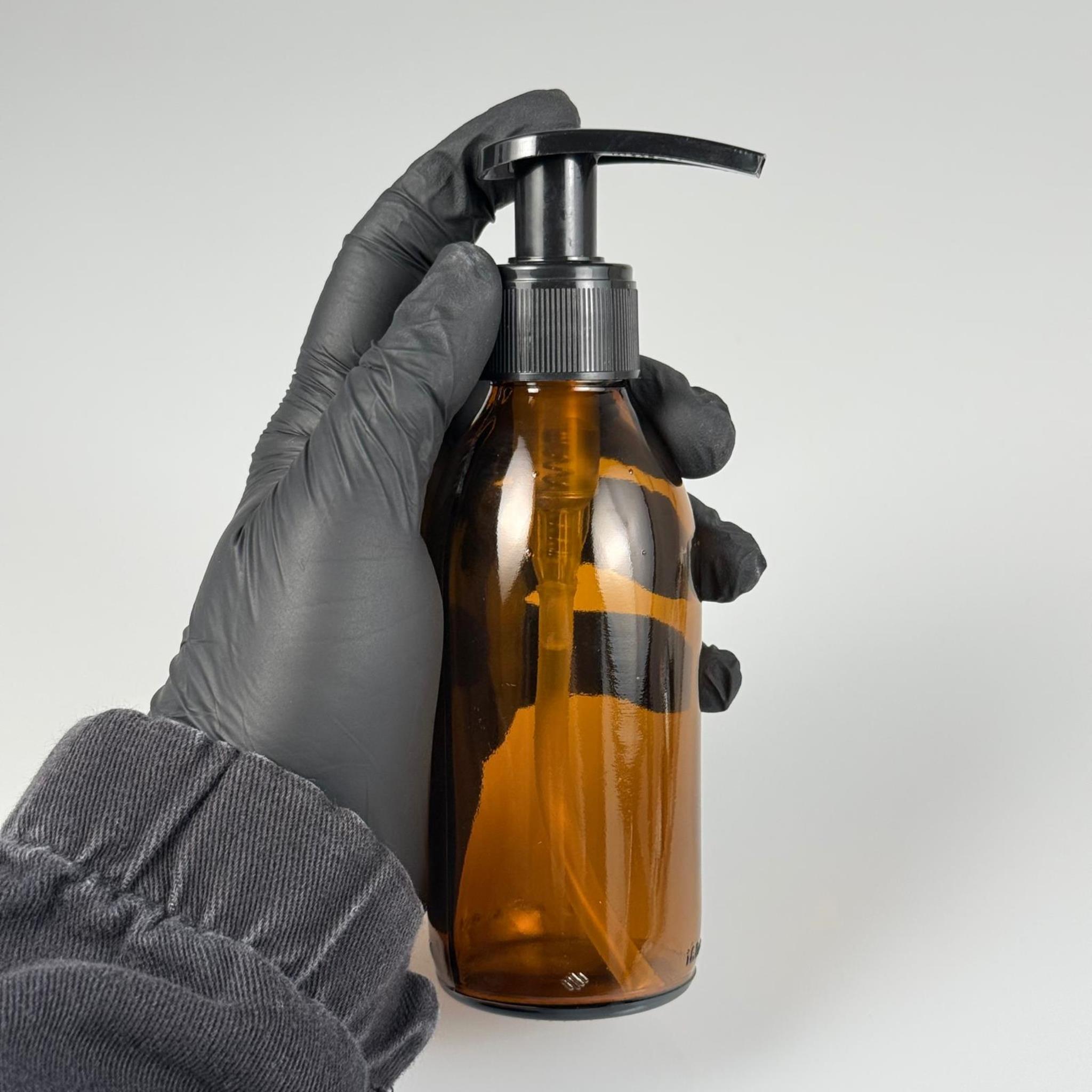 160 CC AMBER CAM ŞİŞE  - SİYAH PLASTİK SIVI SABUN POMPALI TAKIM - 160 ML CAM SIVI LOSYON, YAĞ ŞİŞELERİ
