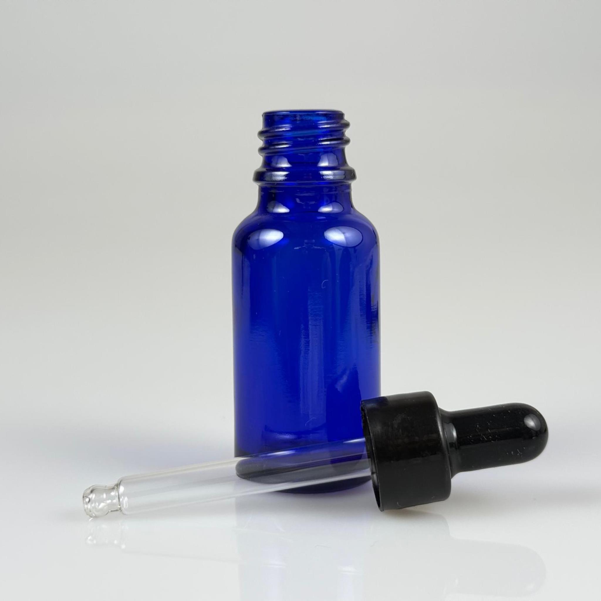 20 CC MAVİ CAM DAMLALIKLI ŞİŞE - SİYAH EMZİK + SİYAH DÜZ KAPAK + CAM PİPET TAKIM - 20 ML DAMLALIKLI ŞİŞE SETİ