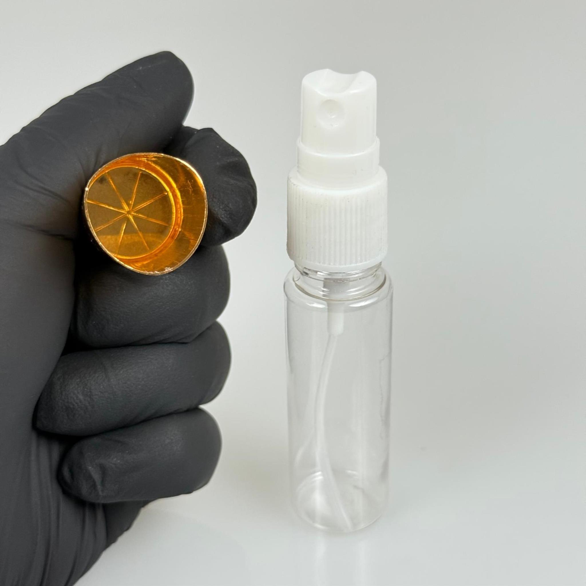 20 ML PET KOLONYA, PARFÜM VB ŞİŞELERİ - METAL ALÜMİNYUM GOLD KAPAK + VİDALI SPREY + 20 CC SHOT ŞİŞE SET TAKIM
