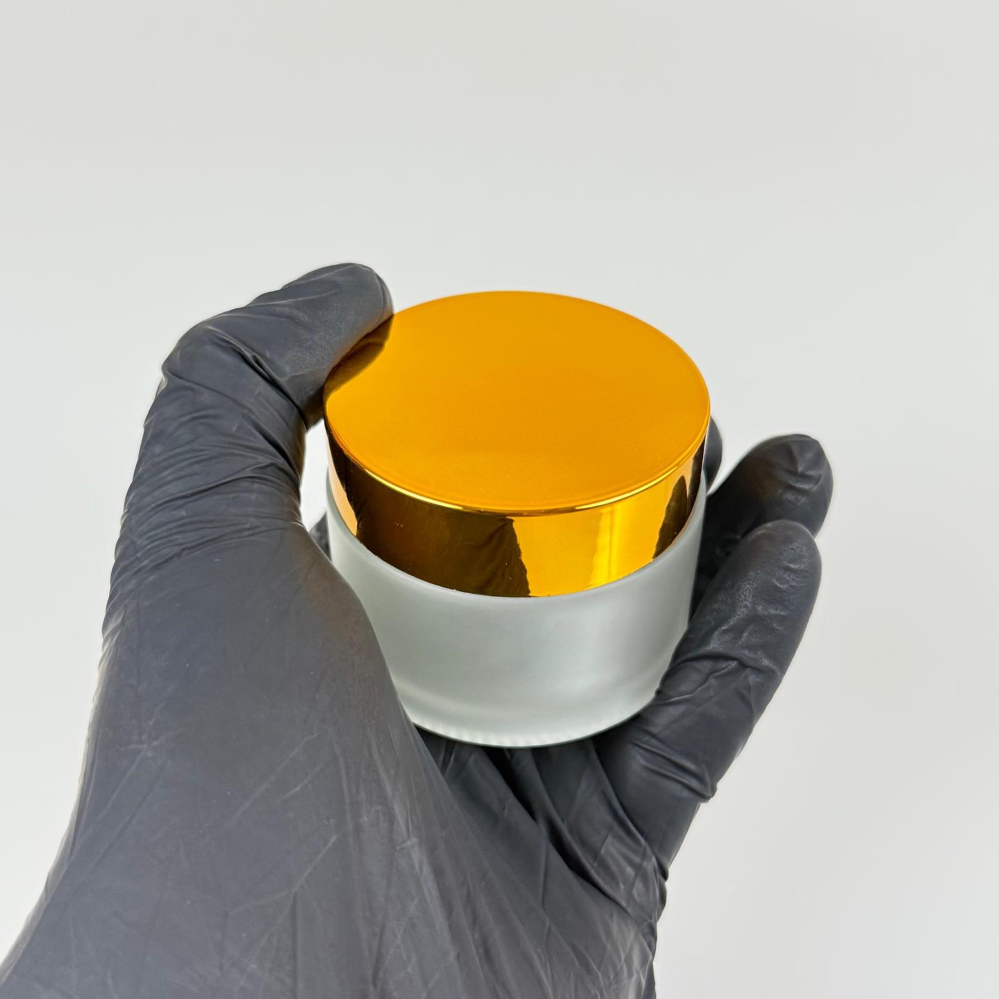 50 CC CAM BUZLU KREM KAVANOZU - GOLD KAPAKLI İÇ CONTALI - 50 ML BUZLU CAM KREM KAVANOZU - BUZLU MUM KAVANOZU