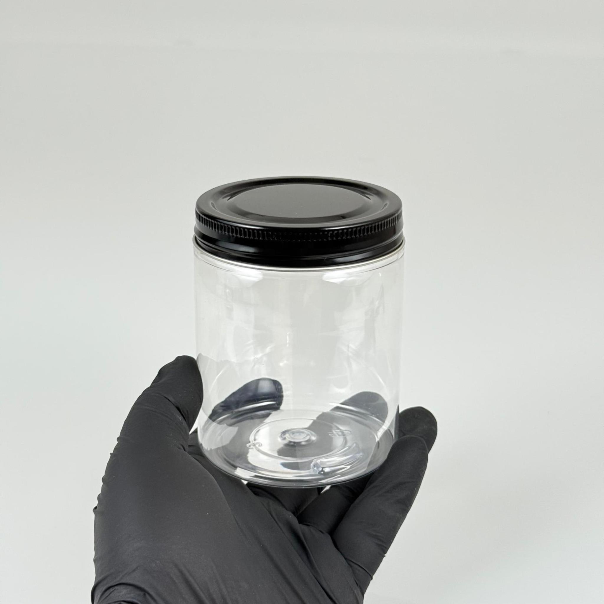 300 ML SERT PET KAVANOZ + SİYAH METAL KAPAK + İÇ TIPA - 300 CC KALIN ŞEFFAF PLASTİK KAVANOZ SİYAH METAL KAPAKLI İÇ TIPALI TAKIM - KREM KAVANOZLARI