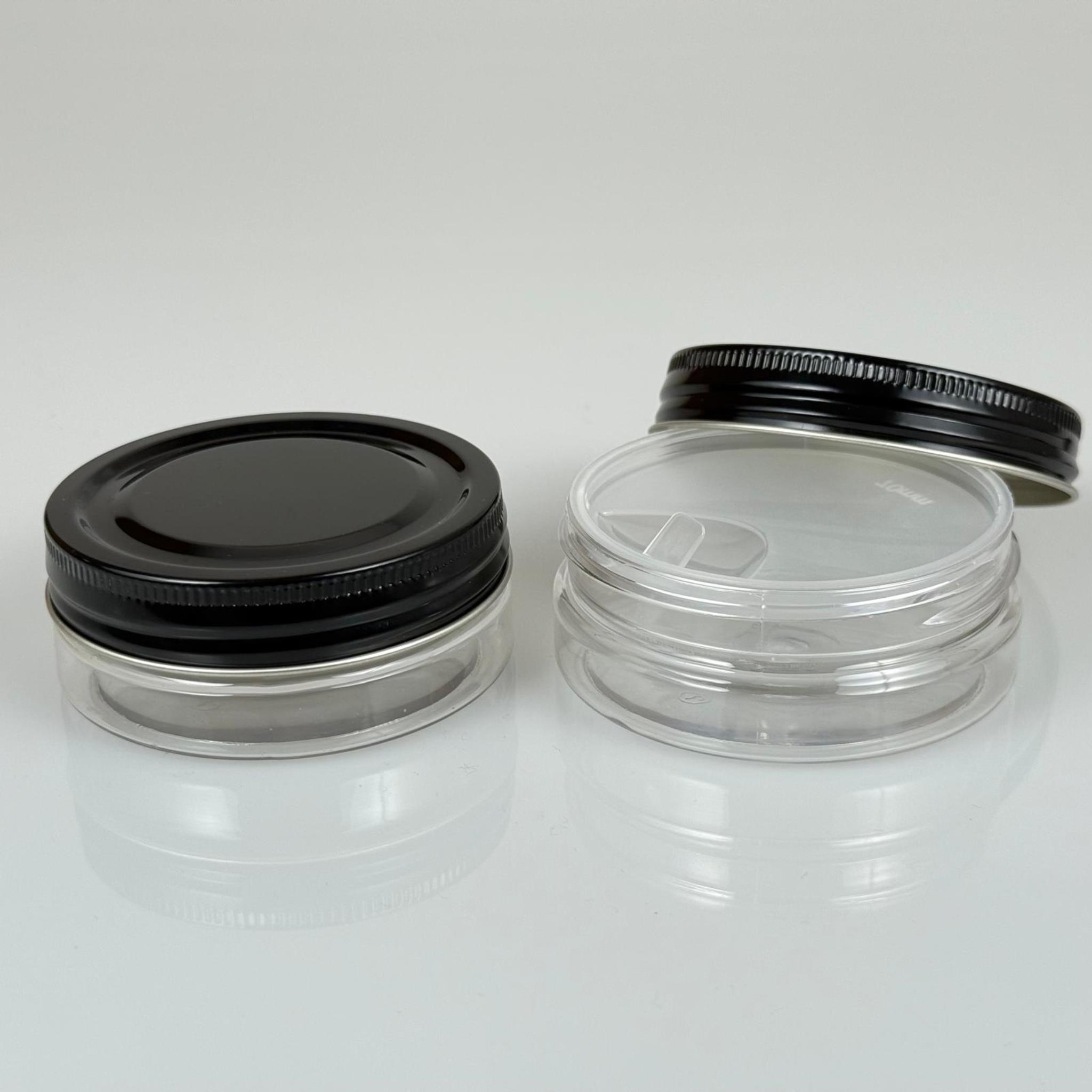 50 ML SERT PET KAVANOZ + SİYAH METAL KAPAK + İÇ TIPA - 50 CC KALIN ŞEFFAF PLASTİK KAVANOZ SİYAH METAL KAPAKLI İÇ TIPALI TAKIM - KREM KAVANOZLARI
