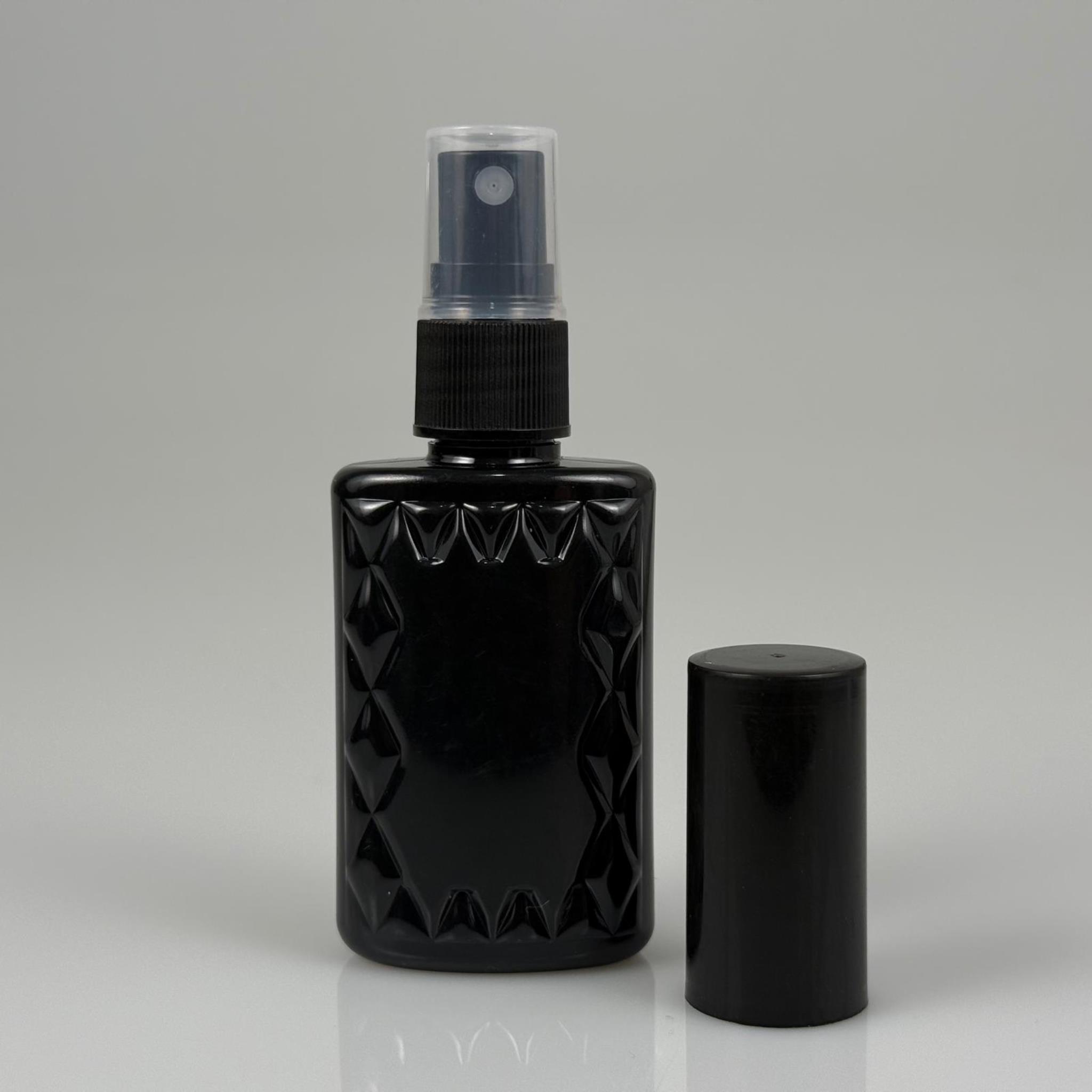 50 CC SİYAH PET KÖŞELİ PARFÜM ŞİŞESİ - SİYAH SPREYLİ - SİYAH KORUMA KAPAKLI - 50 ML PLASTİK PARFÜM - KOLONYA ŞİŞESİ