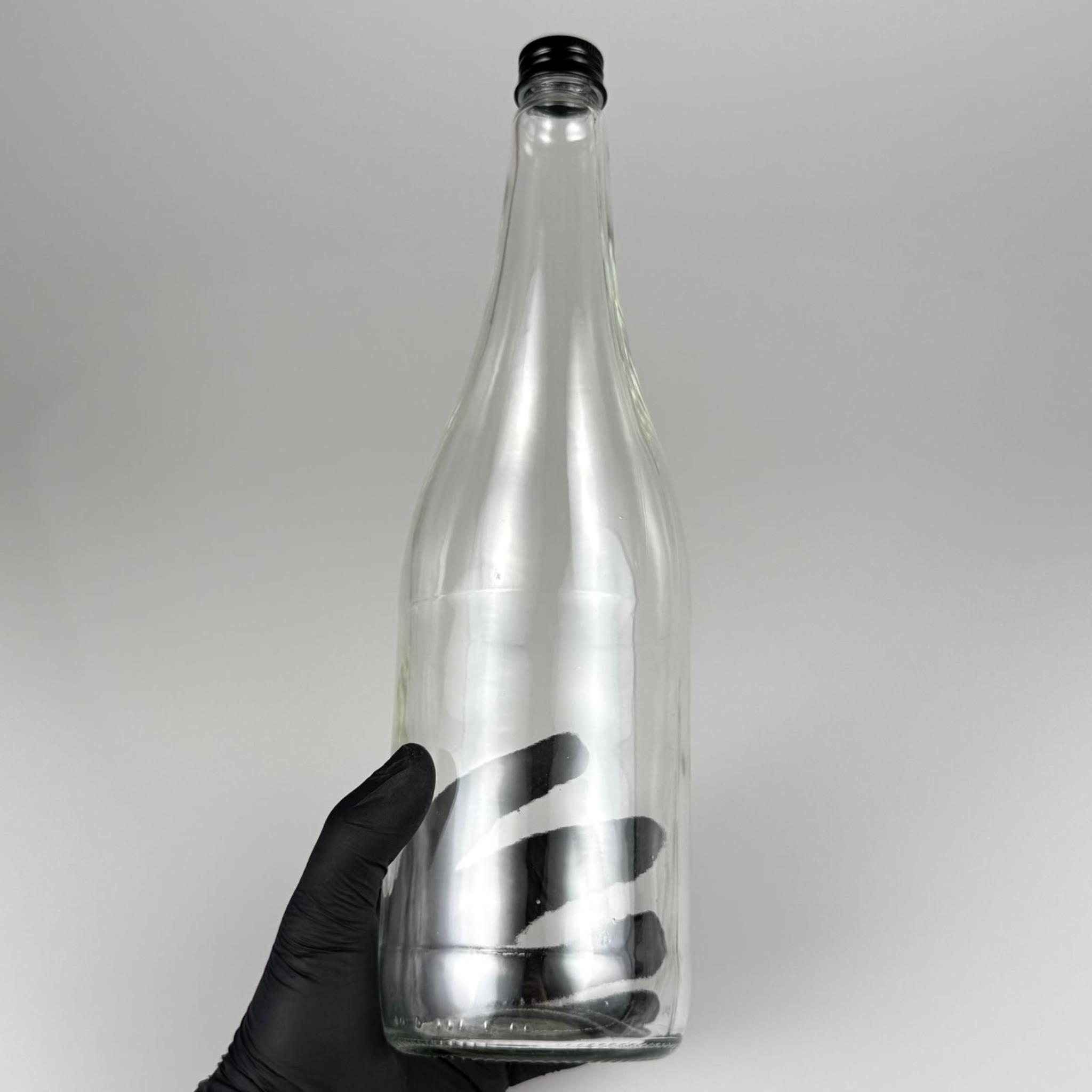 1000 ML LÜKS CAM SU ŞİŞESİ - 1000 CC BOŞ CAM SU ŞİŞELERİ - SİYAH ALÜMİNYUM METAL KAPAKLI (ELLE AÇILIP KAPANABİLİR) - RESTORAN, CAFE, OTEL VS İÇİN PREMİUM CAM ŞİŞE