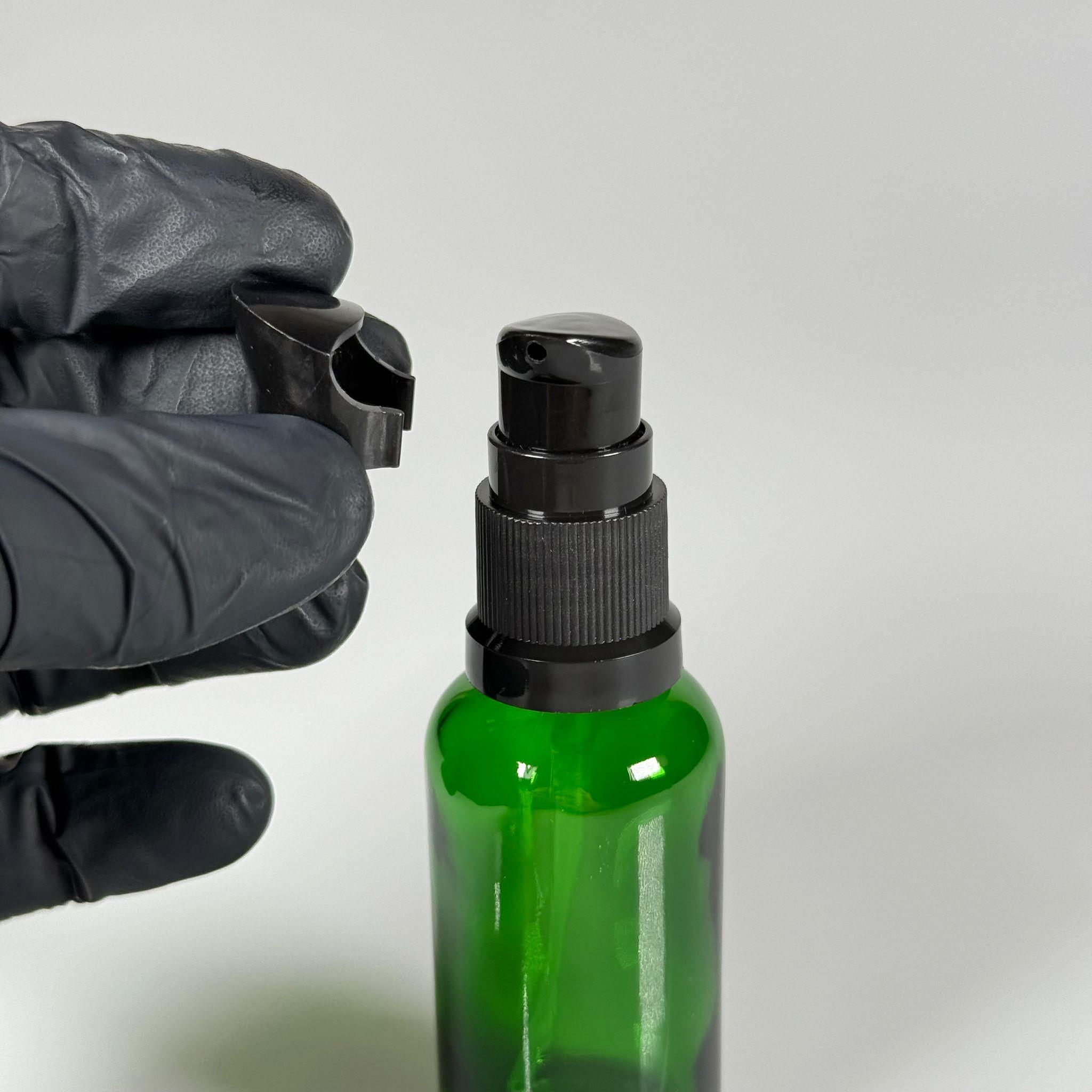 50 CC YEŞİL CAM ŞİŞE - SIZDIRMAZ ETEKLİ SİYAH LOSYON POMPALI TAKIM - 50 ML LOSYON ŞİŞESİ - YAĞ, KREM GİBİ YOĞUN KIVAMLI SIVILAR İÇİN CAM AMBALAJ