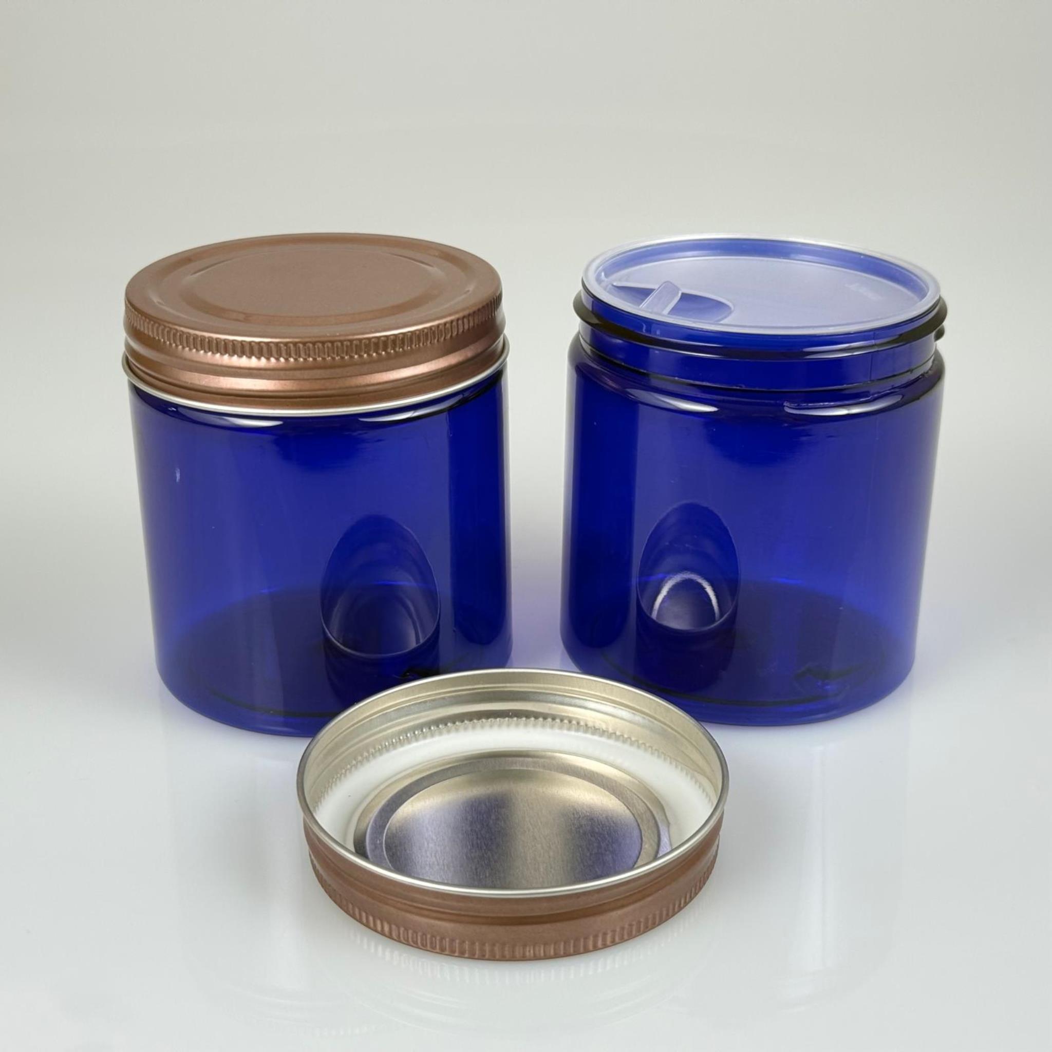 250 ML SERT PET KAVANOZ + BRONZ METAL KAPAK + İÇ TIPA - 250 CC KALIN MAVİ PLASTİK KAVANOZ BRONZ METAL KAPAKLI İÇ TIPALI TAKIM - KREM KAVANOZLARI