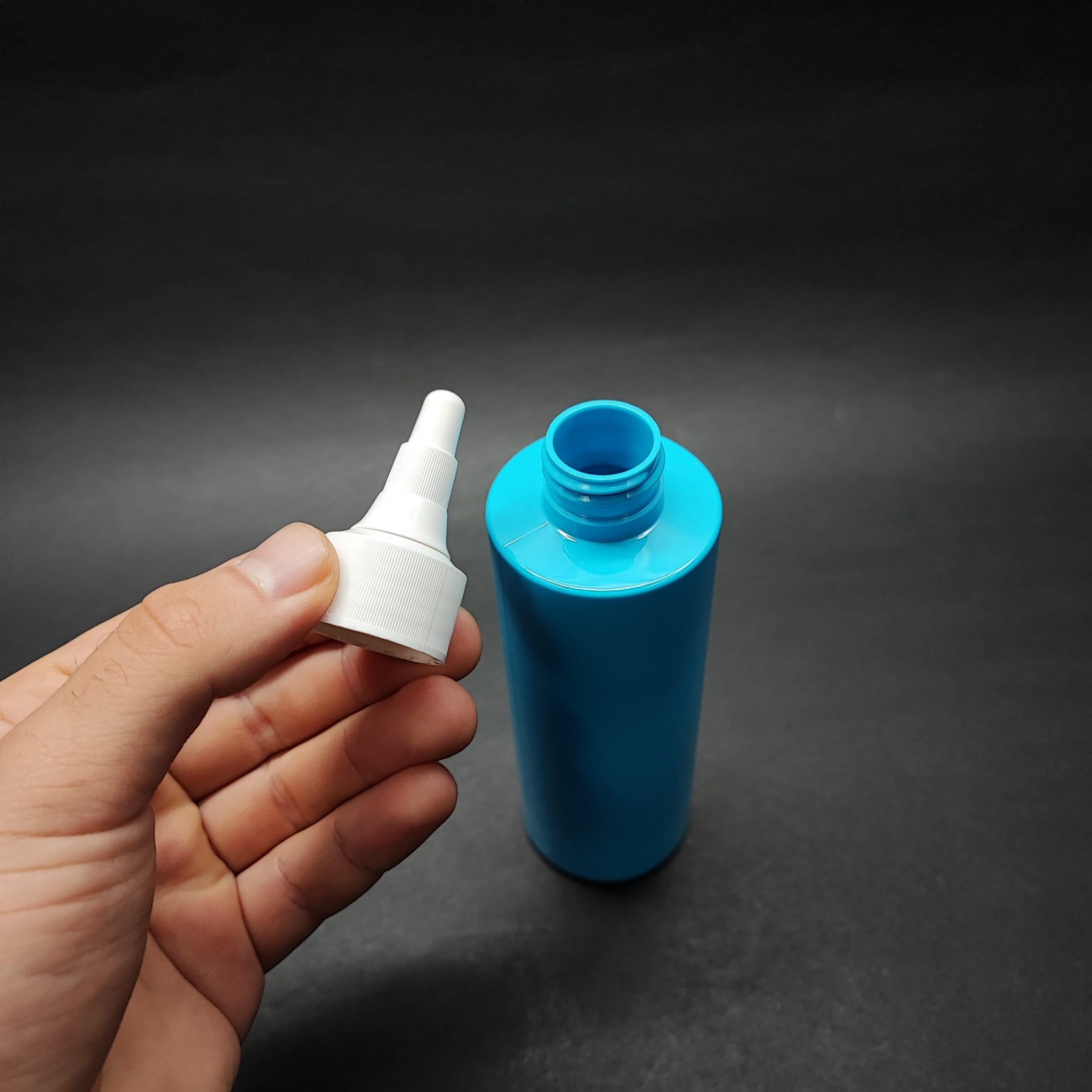 200 CC KÜT BOYUNLU UZUN SİLİNDİR PET ŞİŞE (24 GR) - AKITICI ASANSÖR BEYAZ KAPAKLI - 200 ML PLASTİK ŞİŞE - MAVİ