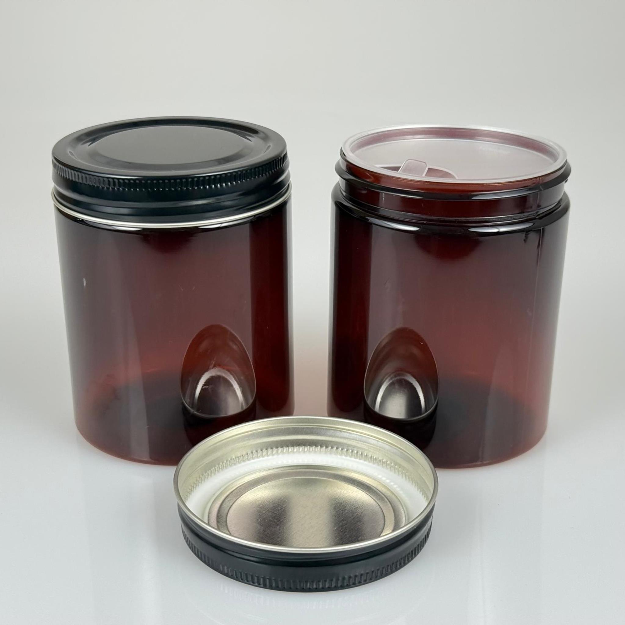 300 ML SERT PET KAVANOZ + SİYAH METAL KAPAK + İÇ TIPA - 300 CC KALIN AMBER PLASTİK KAVANOZ SİYAH METAL KAPAKLI İÇ TIPALI TAKIM - KREM KAVANOZLARI