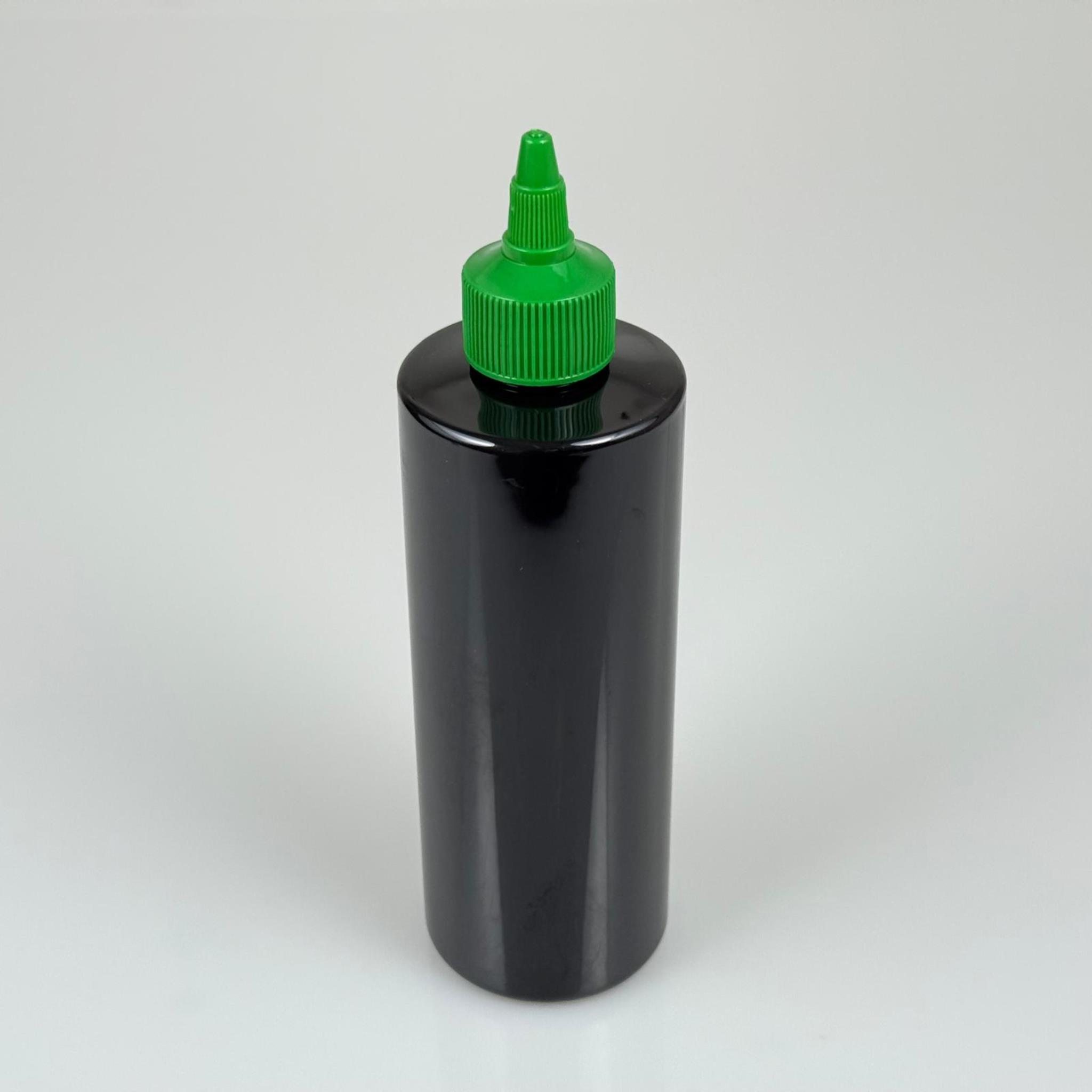 ZEYTİNYAĞI, SOS, ACI SOS, SİRKE, SRIRACHA VB BOŞ ŞİŞELERİ - YEŞİL SİVRİ TWİST AKITICI KAPAK + 400 ML SİYAH PET PLASTİK ŞİŞE TAKIM