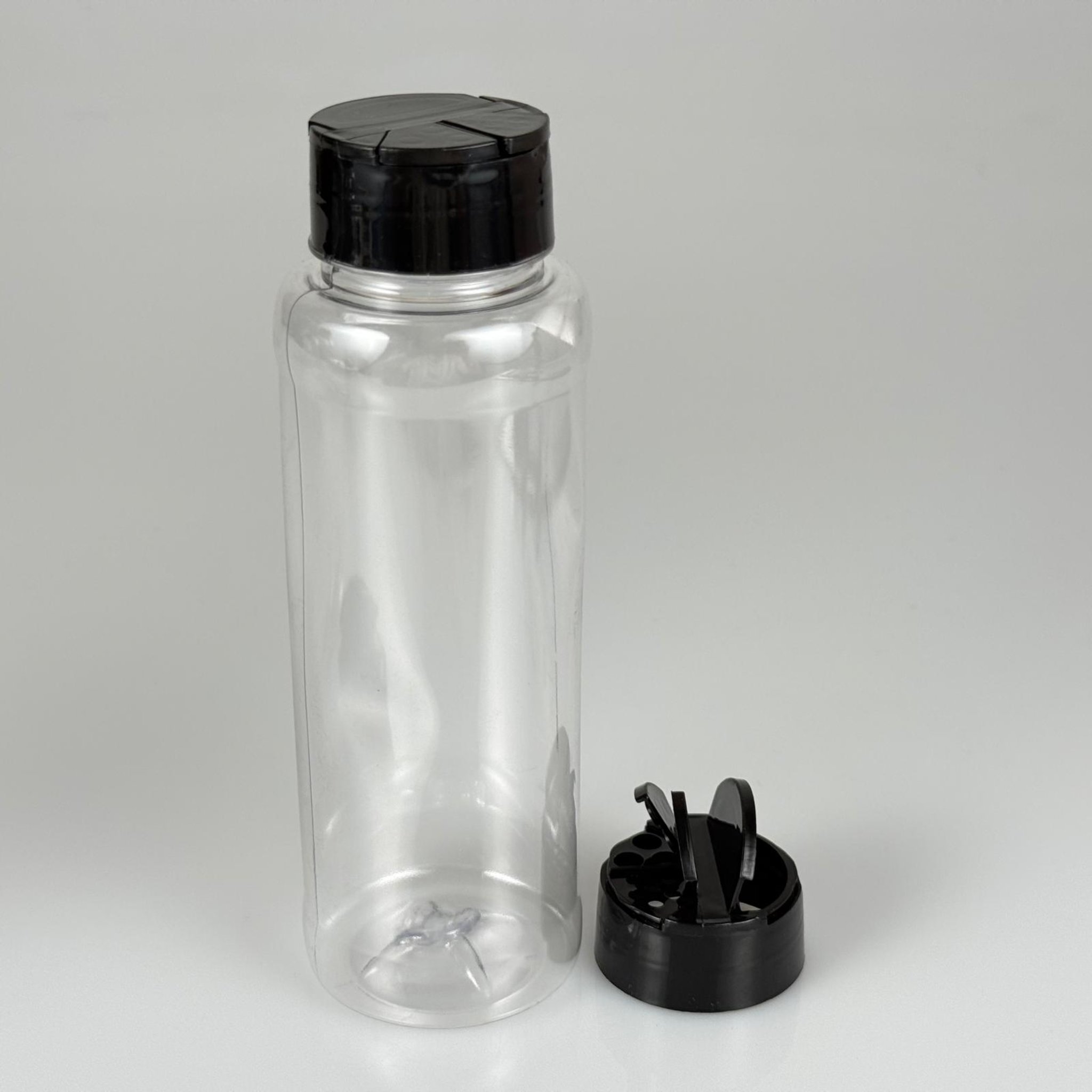 PLASTİK SİLİNDİR BAHARATLIK KAVANOZ - 330 ML PET BAHARAT, TOZ, PUDRA VB İÇİN PET ŞİŞE - SİYAH AÇILIR KAPANIR DELİKLİ KAPAKLI TAKIM - 330 CC