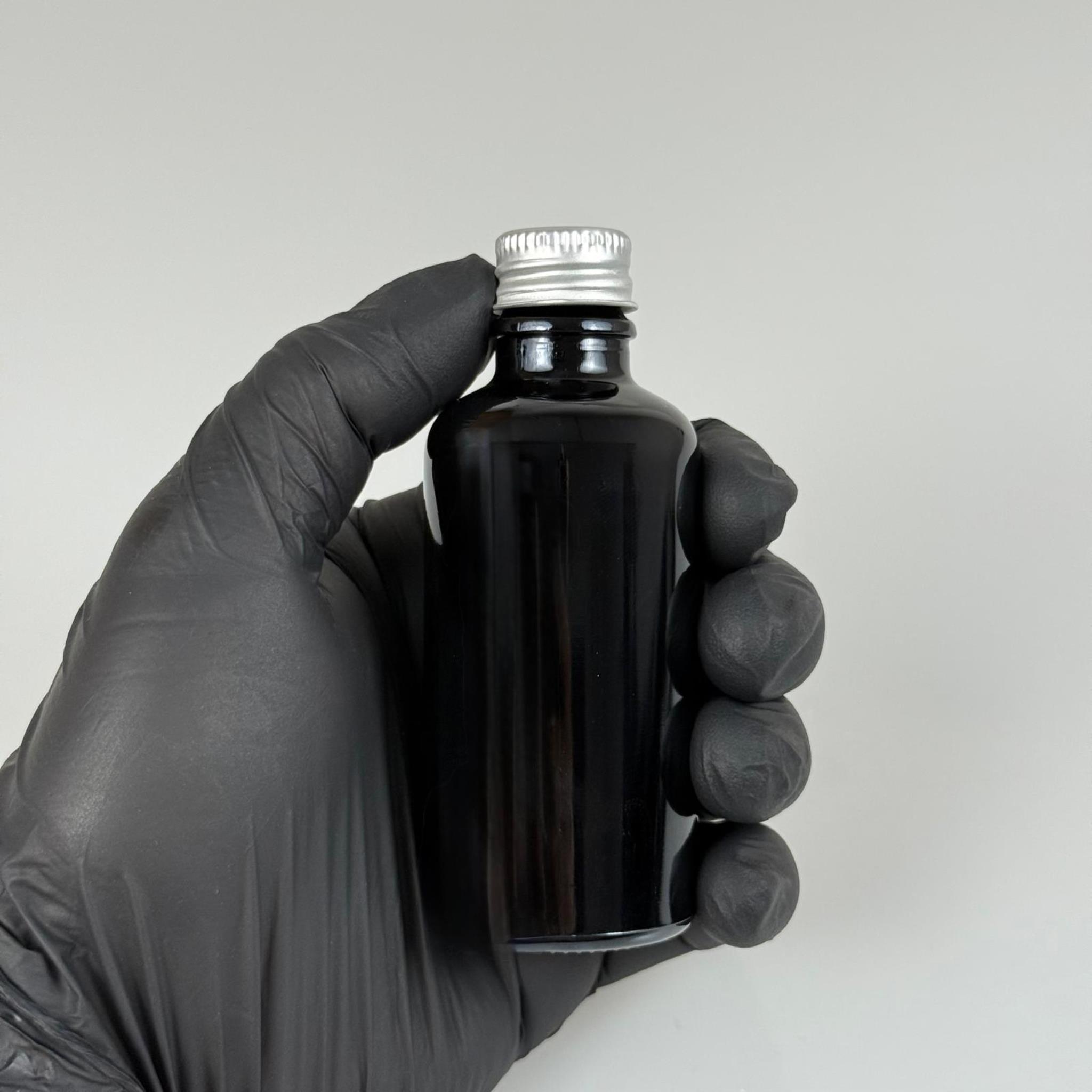 50 CC SİYAH CAM ŞİŞE - GÜMÜŞ VİDALI METAL KAPAKLI - 50 ML SİYAH STANDART CAM ŞİŞE