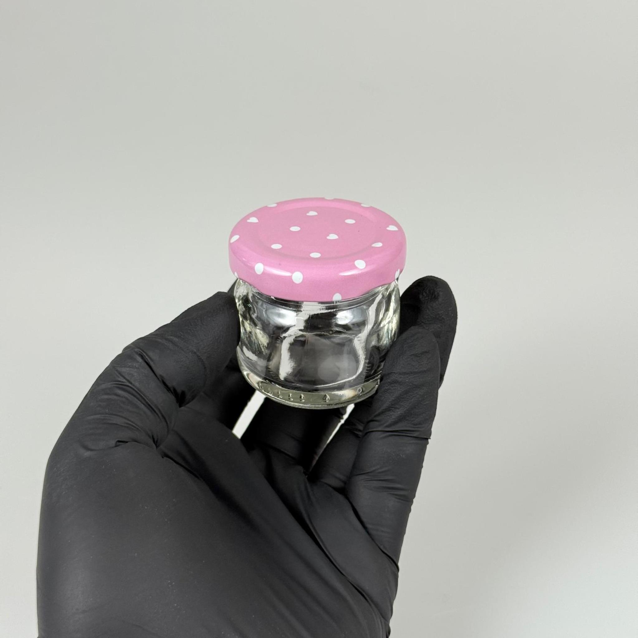 29 CC CAM KAVANOZ - PEMBE METAL KAPAKLI - 29 ML CAM KAVANOZ