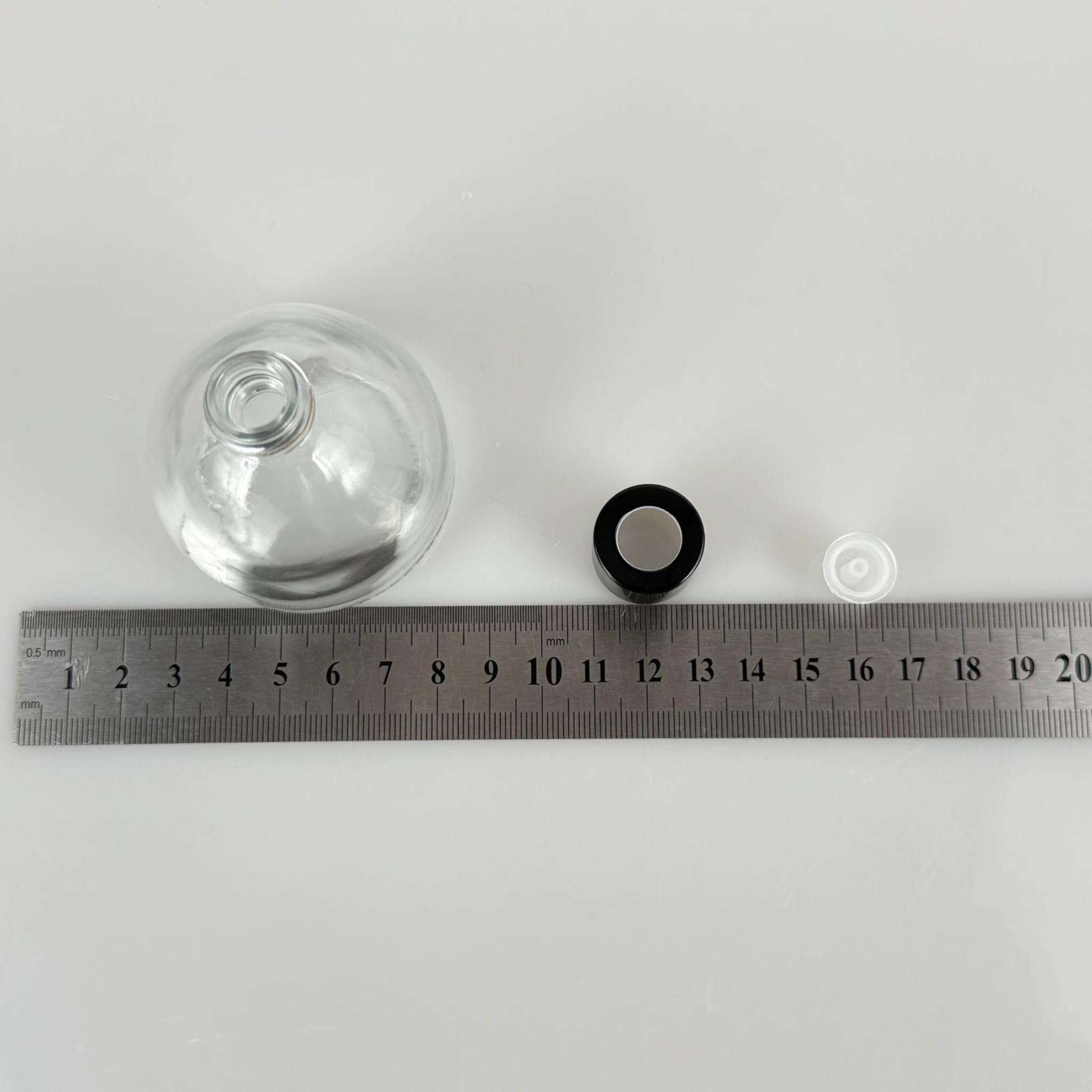 KUBBE MODEL CAM KOLONYA ŞİŞESİ + METAL SİYAH KAPAK + TIPA - 50 ML - HEDİYELİK KOLONYA ŞİŞELERİ
