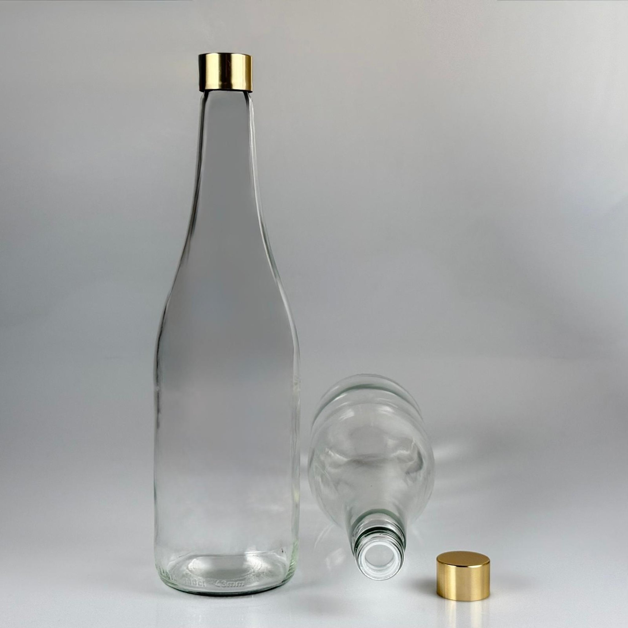 1000 CC ŞEFFAF CAM ŞERBET ŞİŞESİ + ALÜMİNYUM KAPLAMALI GOLD KAPAKLI + KÖR TIPALI TAKIM - 1000 ML CAM ŞİŞE