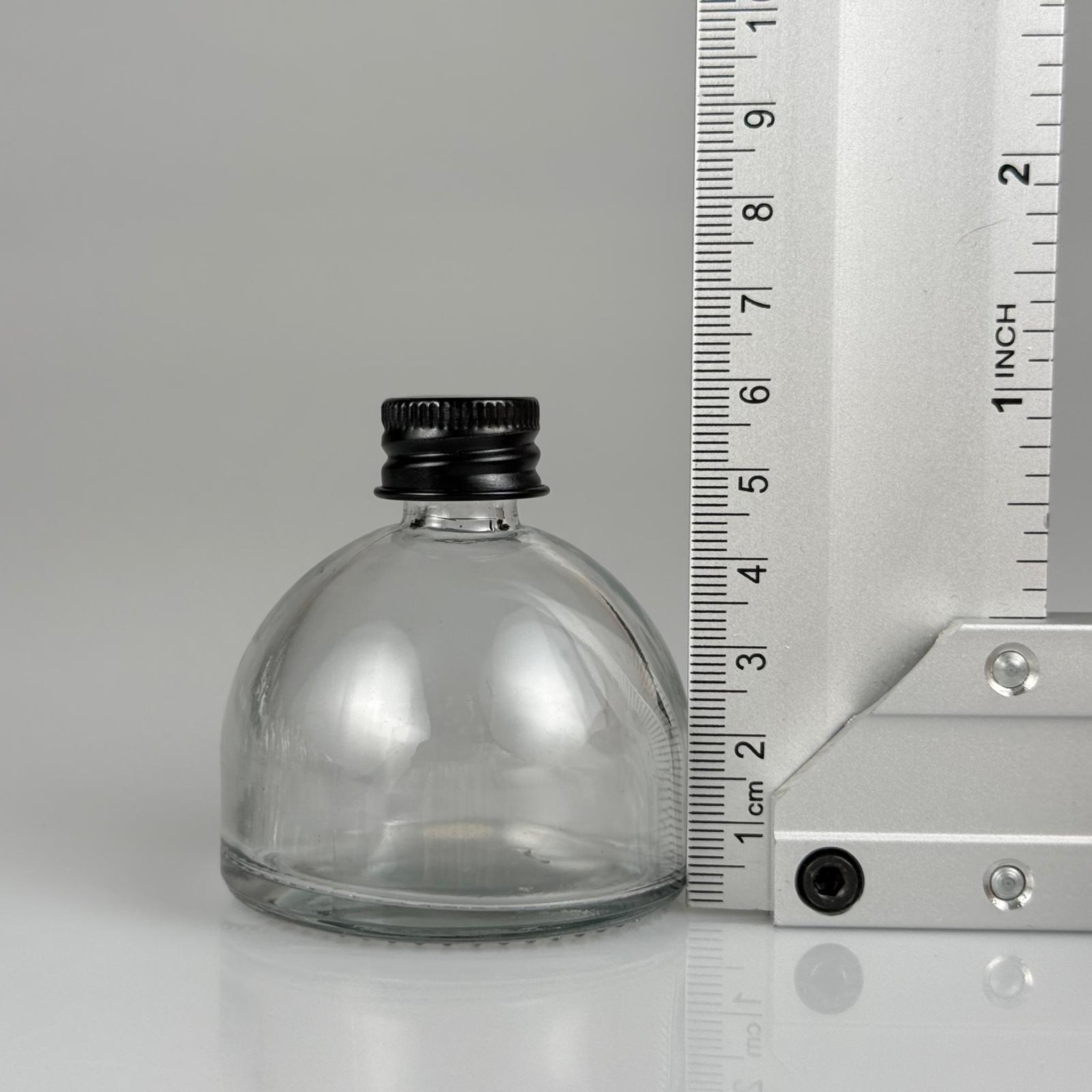 50 CC KUBBE CAM ŞİŞE + SİYAH ALÜMİNYUM METAL KAPAKLI TAKIM - 50 ML ŞEFFAF CAM ŞİŞE